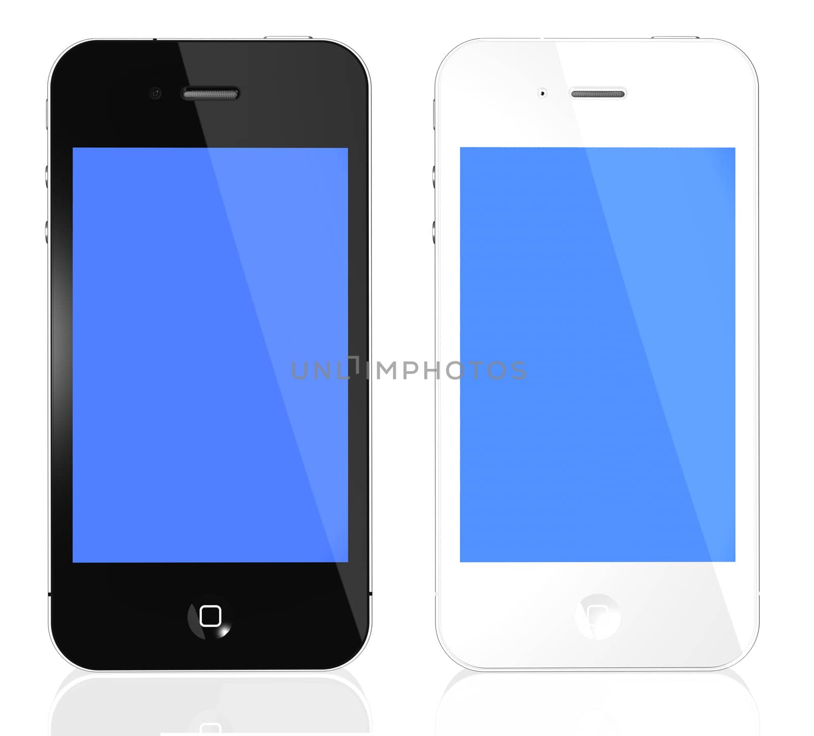 mobile phones black and white with blue screen by manaemedia