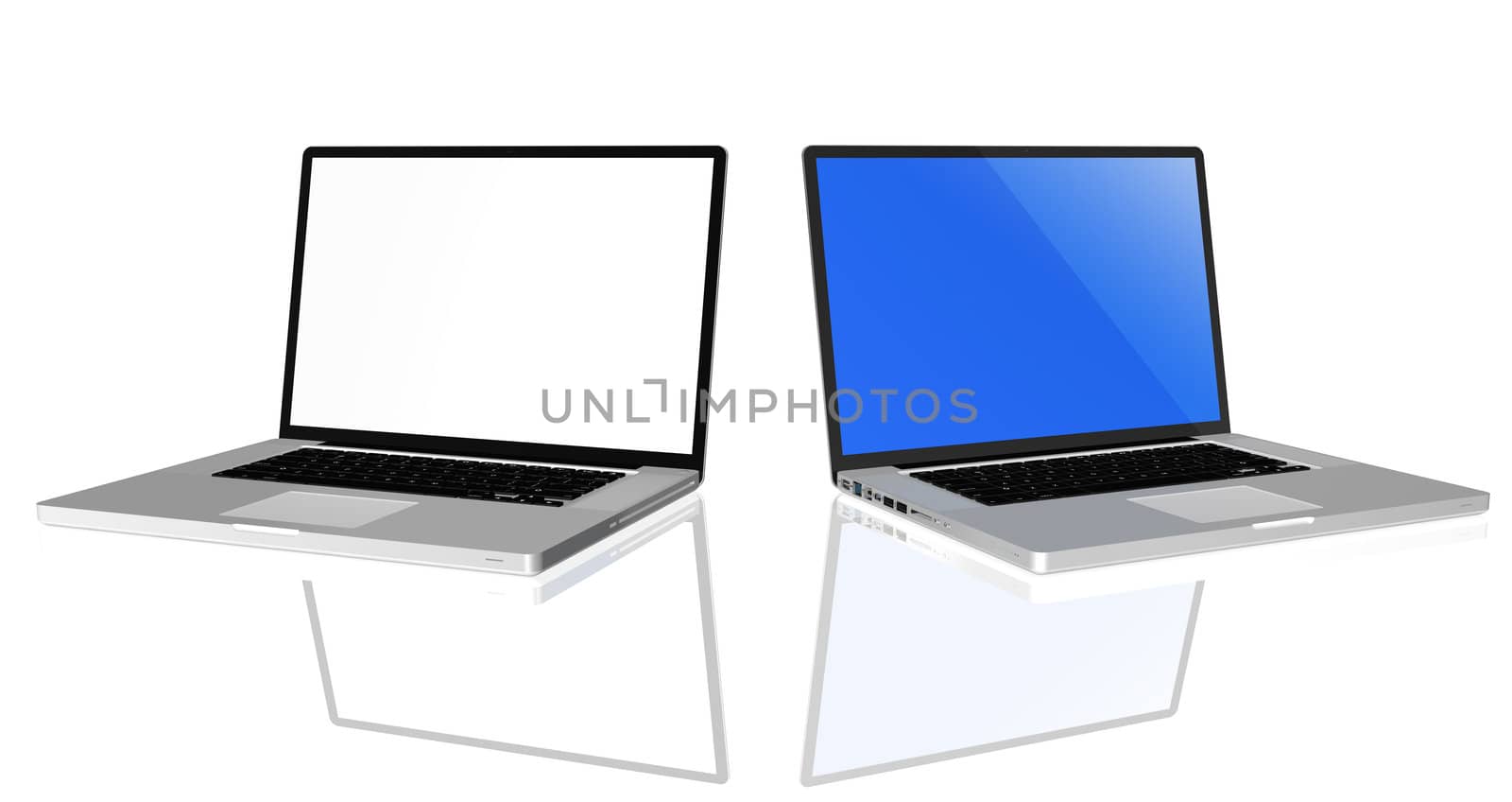 High quality render of gray high-end laptop computer with white screen