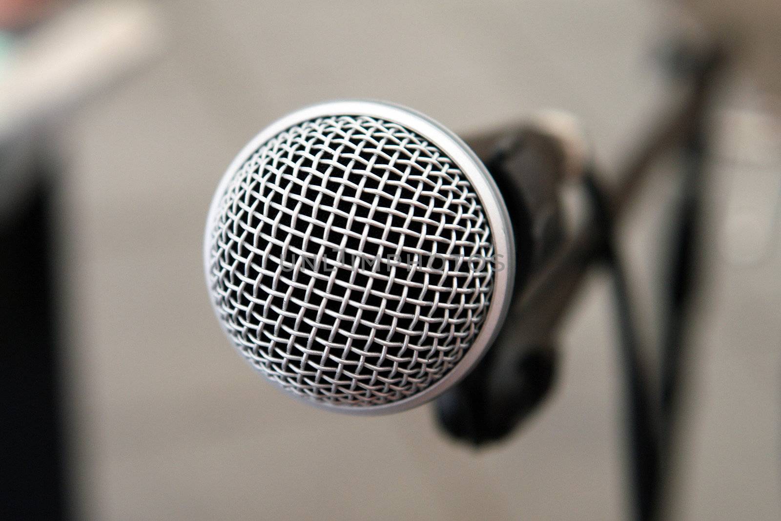 Microphone on stage in closeup view great show business background image       