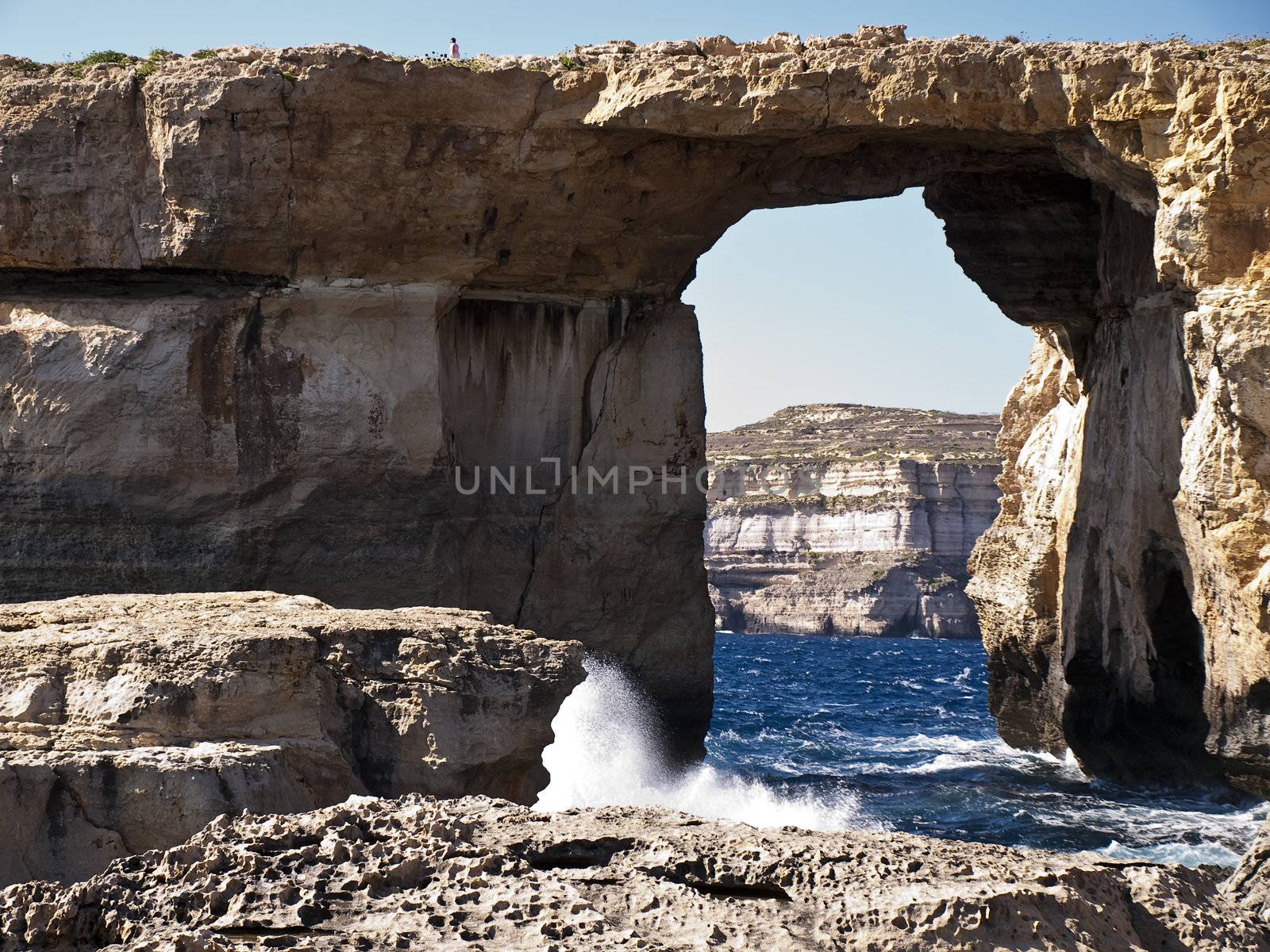 The Azure Window is a unique massive geologic formation in Gozo in Malta