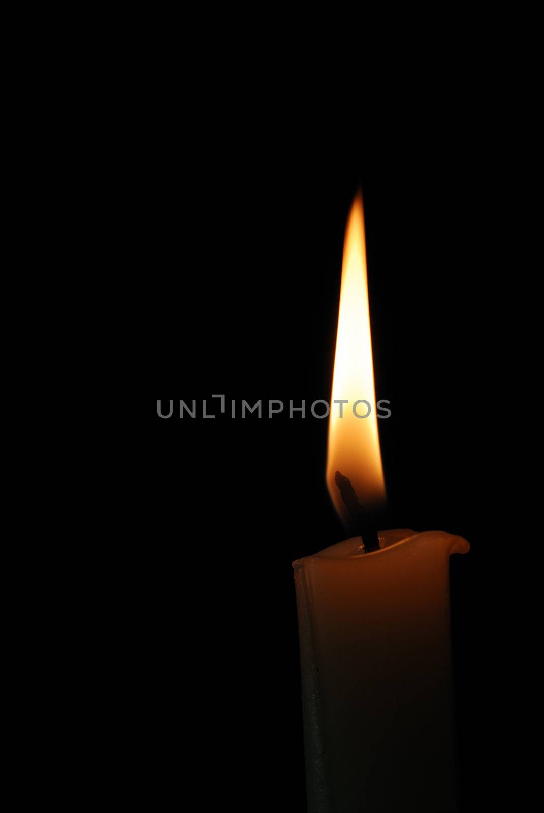 Burning candle on the isolated black background