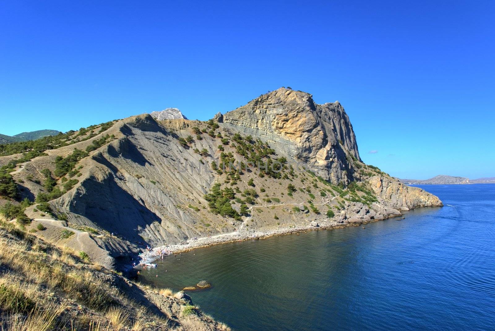 Sea landscape. A sea bay with picturesque mountains