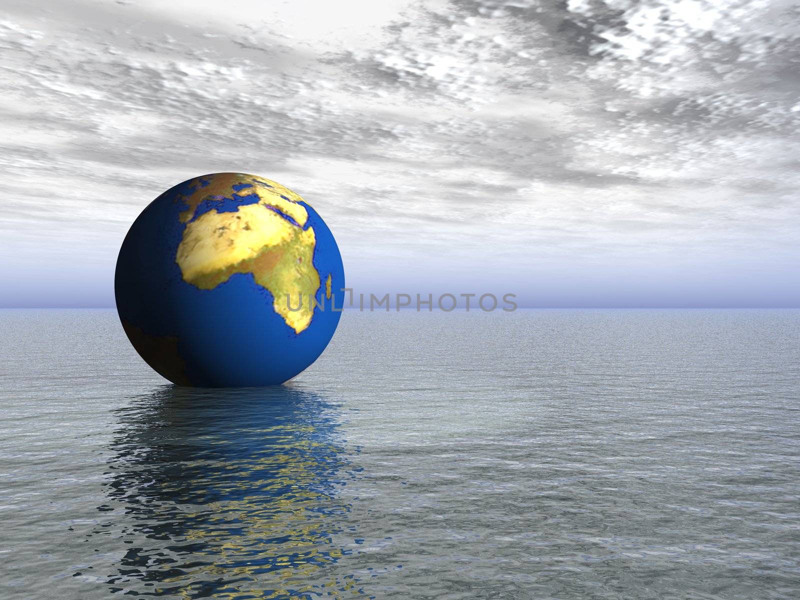 Globe floating at ocean (abstraction on a theme infinitude)