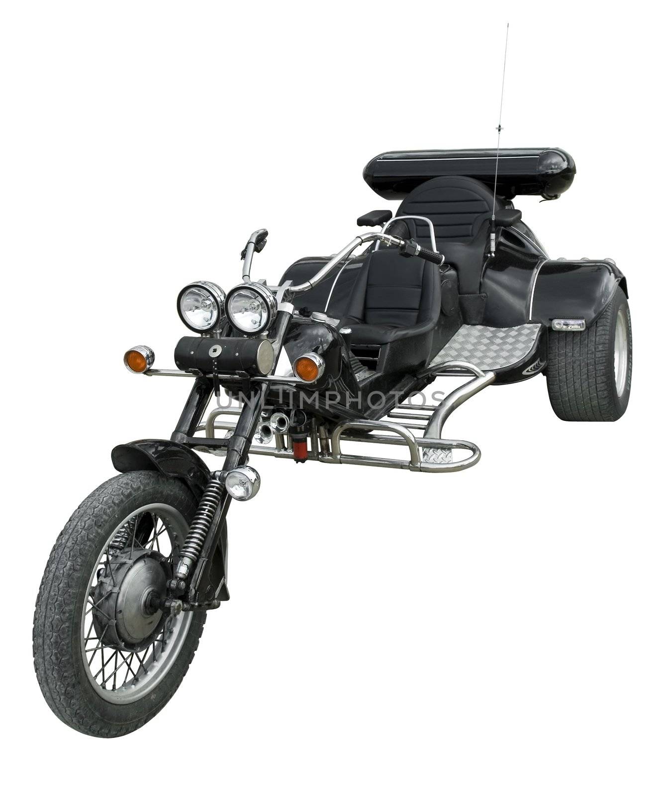 Motorcycle. The isolated image the biker of a three-wheeled motorcycle