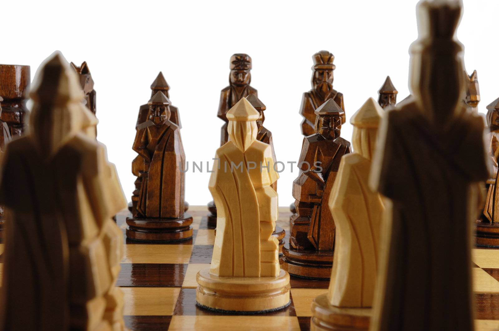 pawn messenger. The placed party from chessmen. Figures - from a tree, manual work