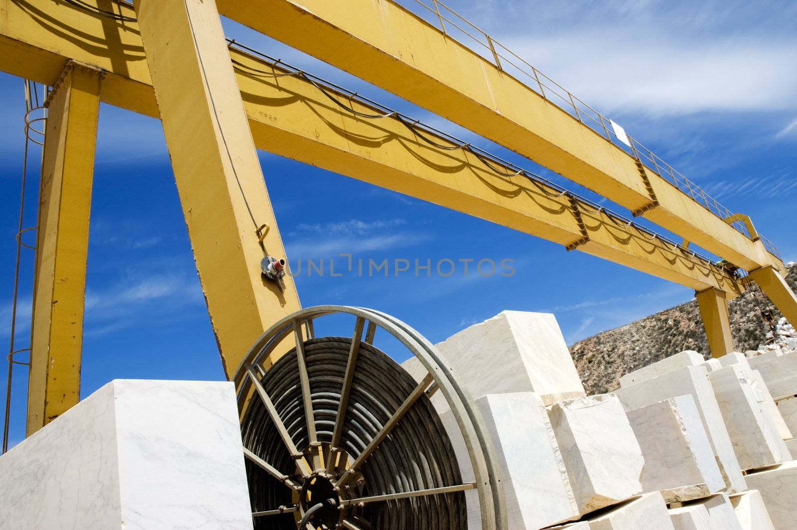 Marble blocks aligned in factory yard, Alentejo, Portugal