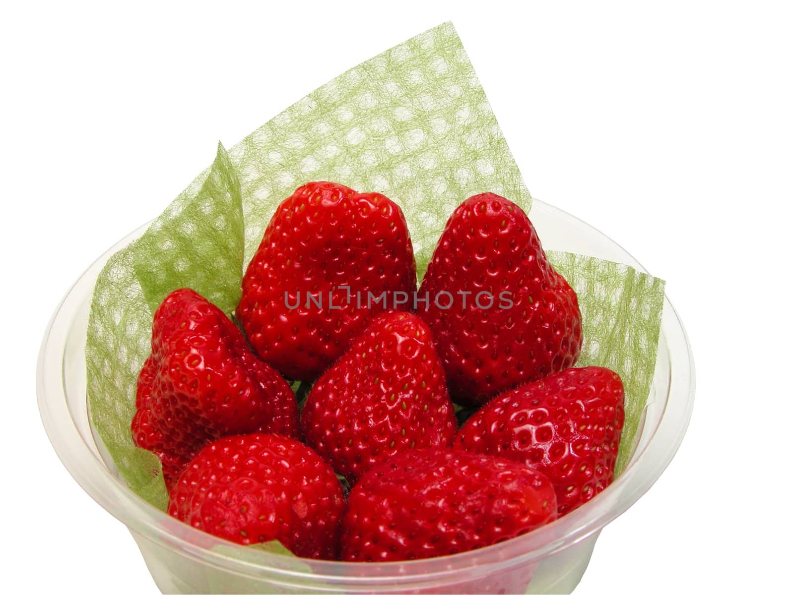  Cup with strawberries isolated over white background with clipping path         