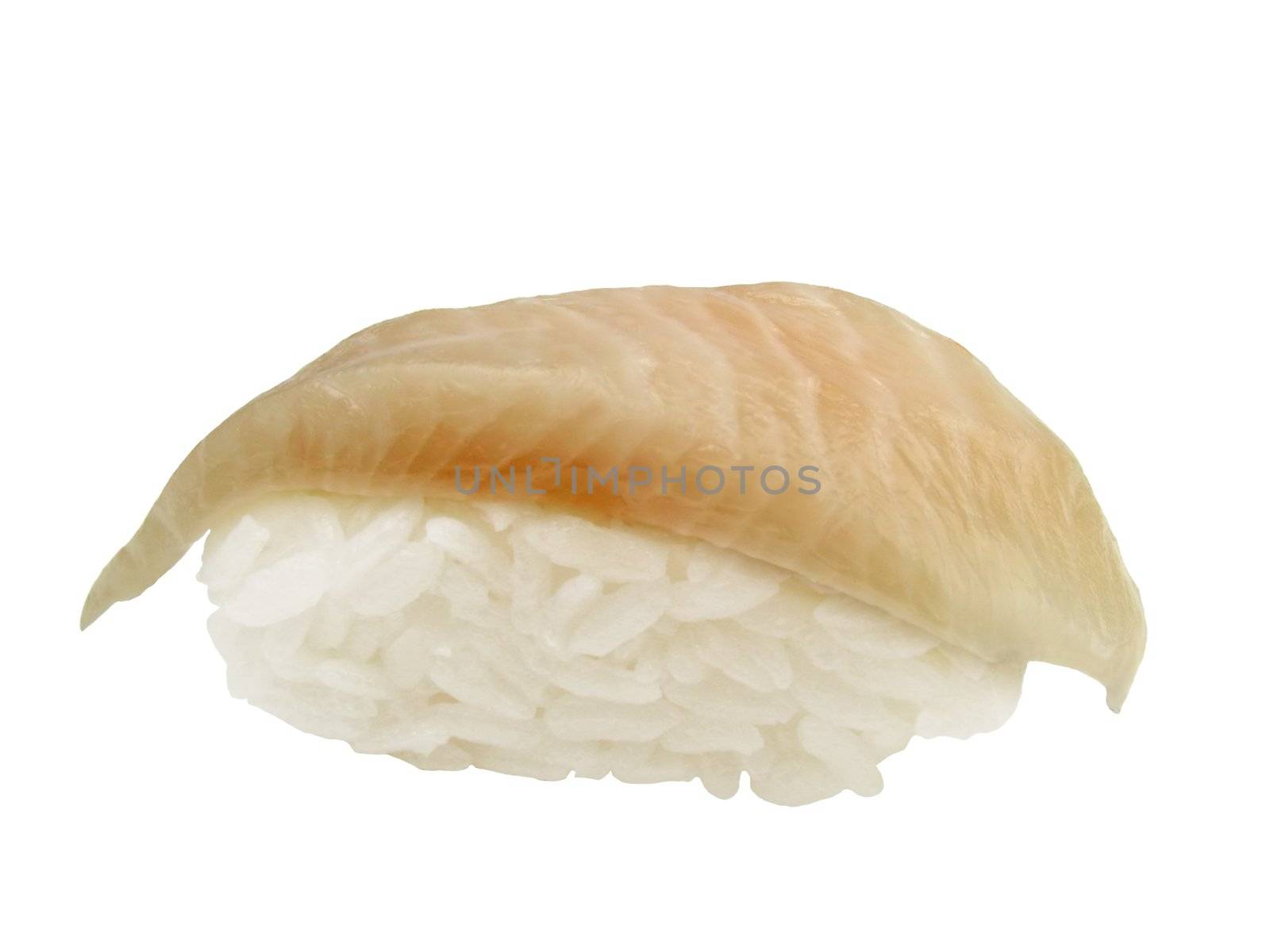       A very common white fish sushi-halibut 
