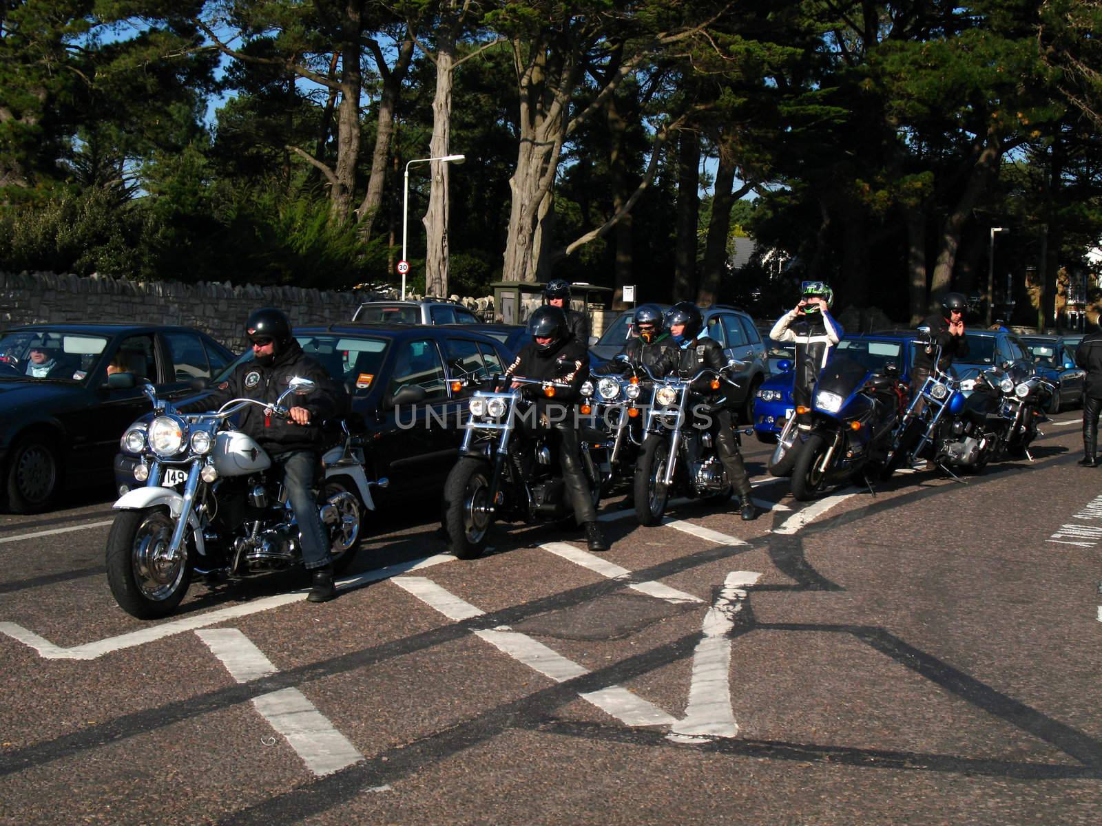 Bikers queuing for the Sandbanks Ferry in Dorset