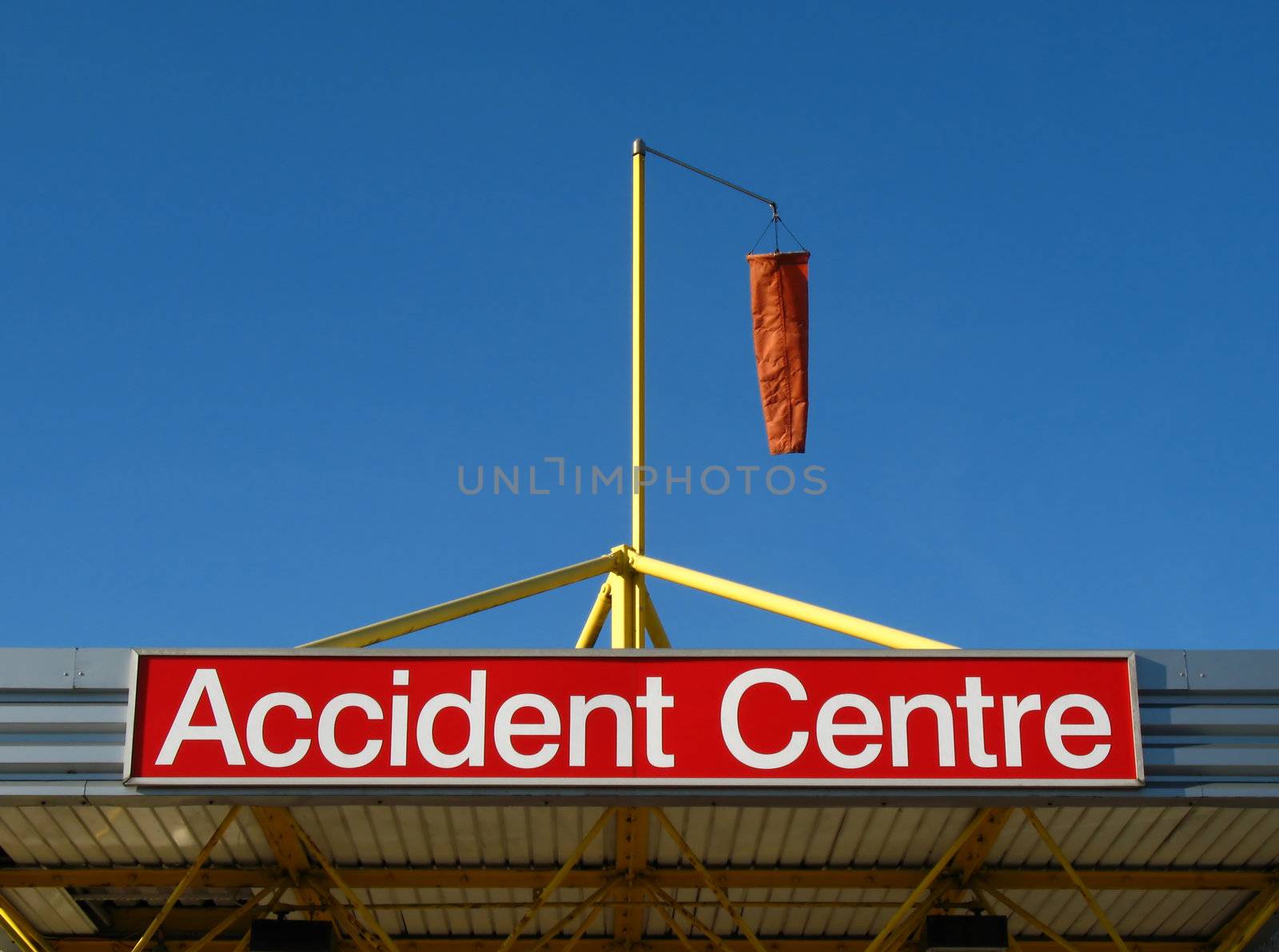 The windsock is above the entrance to the Accident Centre at The Royal Bournemouth Hospitals, near Littledown and Cooper Dean. This is adjacent to a helicopter landing pad.

