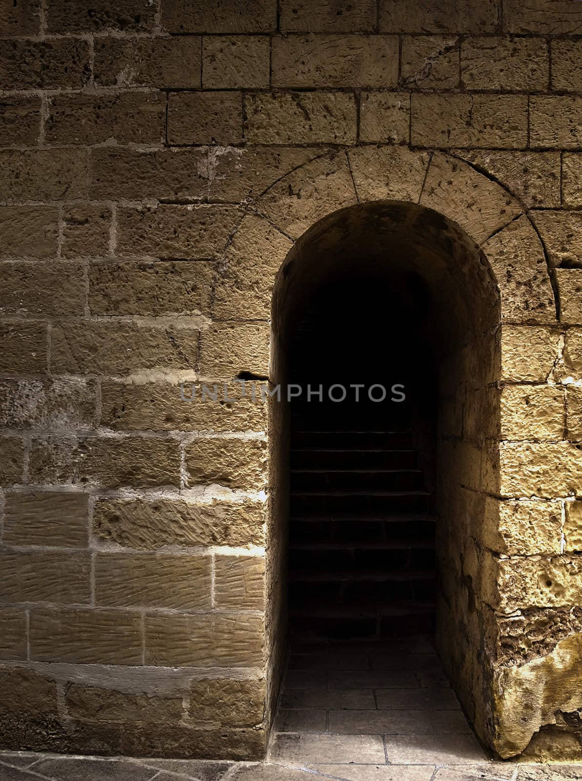 HDR image of old arched stairway in a medieval fort