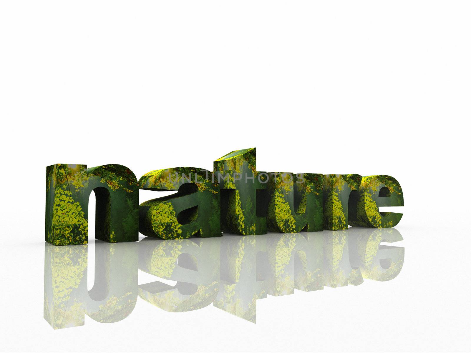 the word nature in 3D letters