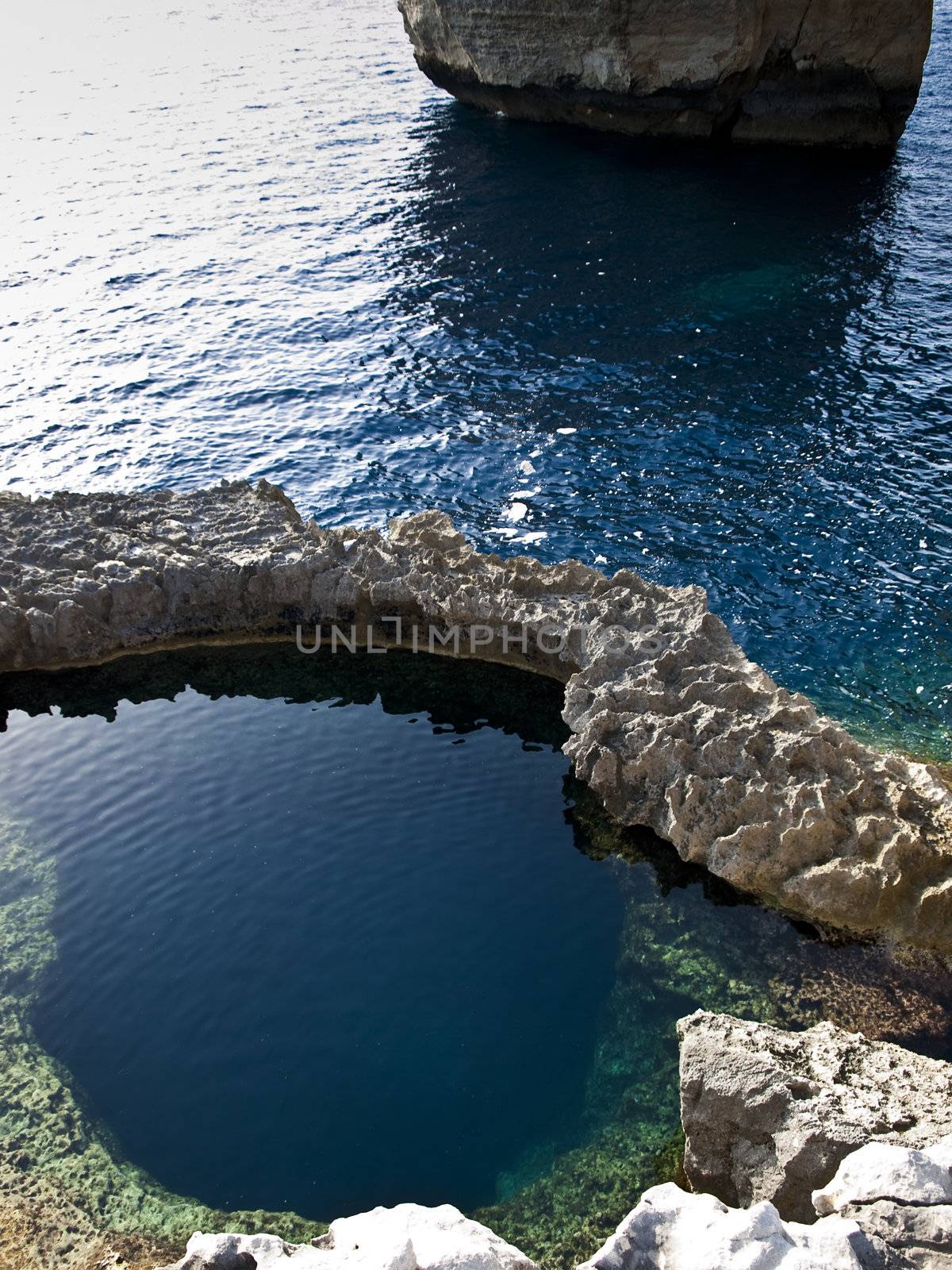 The Blue Hole is the most popular diving site in the Mediterranean on the island of Gozo in Malta