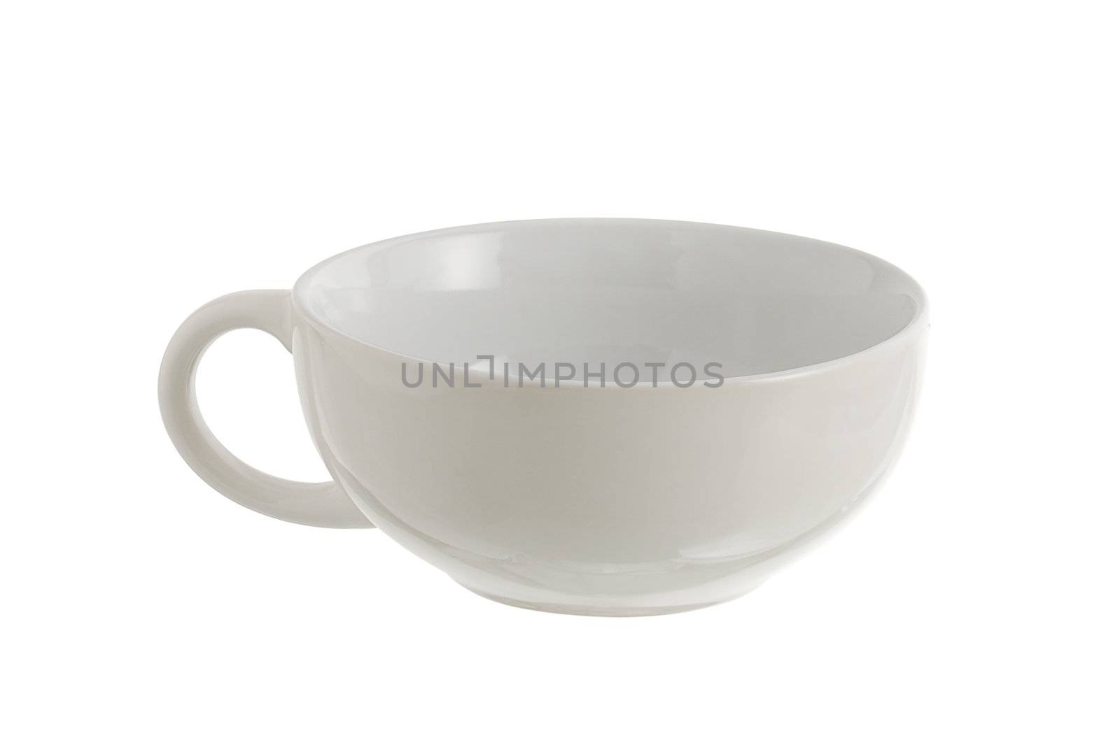 Big plain white ceramic empty soup cup isolated on white background 