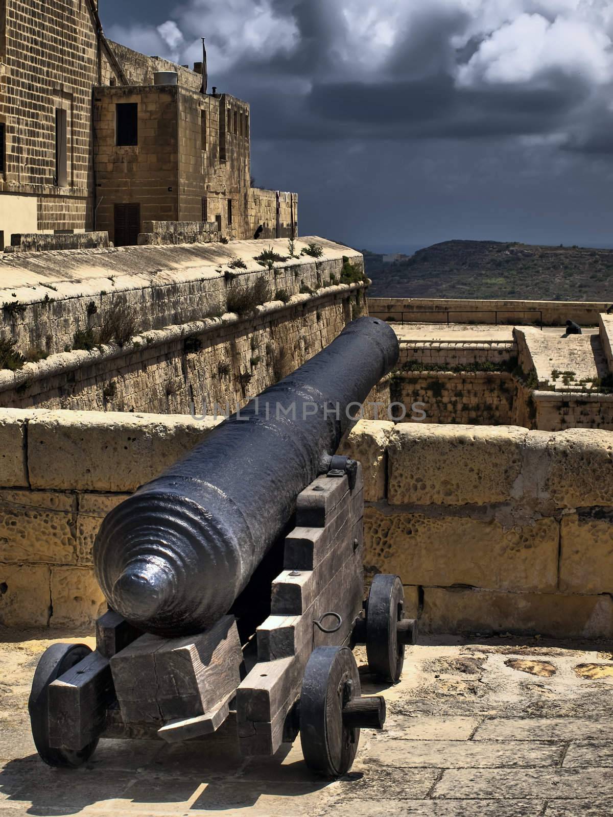 Medieval cannon on the bastions of the Citadel in Gozo