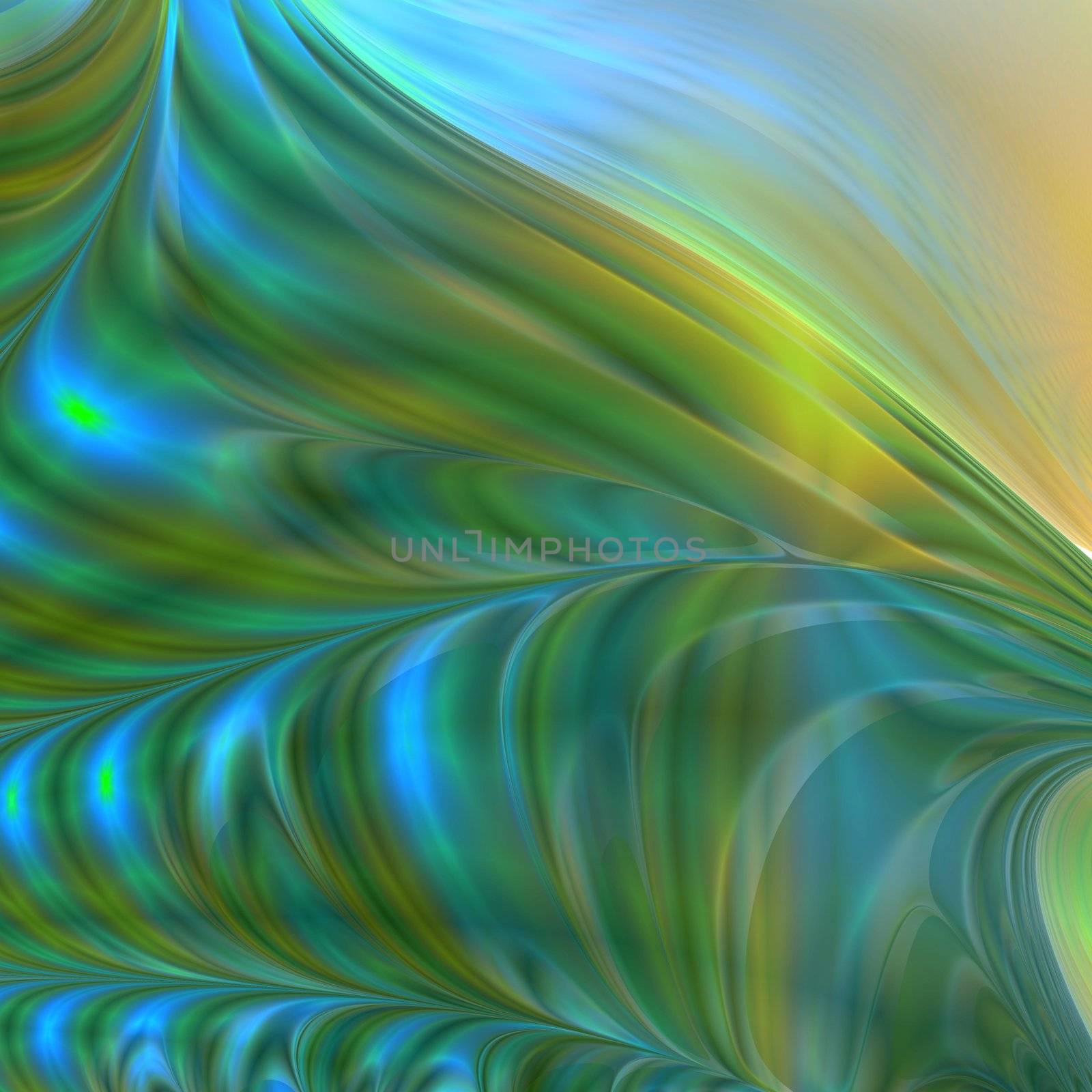 Green and a transparent smoothly flowing wave. Glows and sparkles.