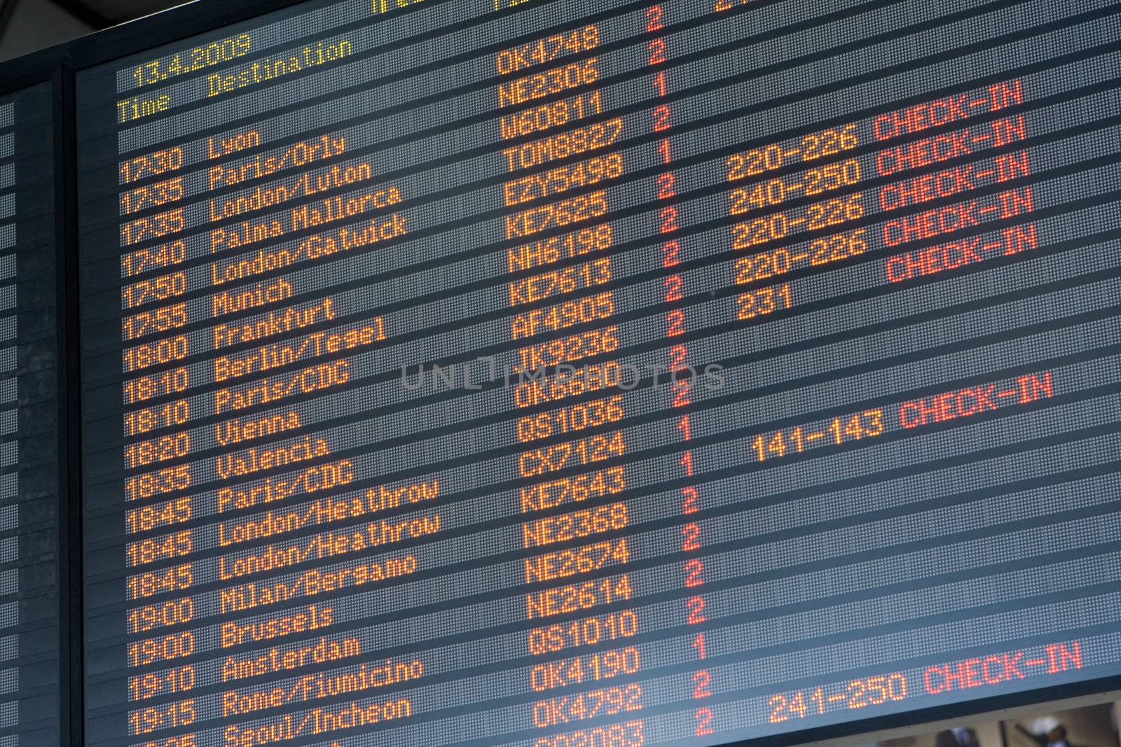 Electronic display of departure or arrival timetable inside of an airport