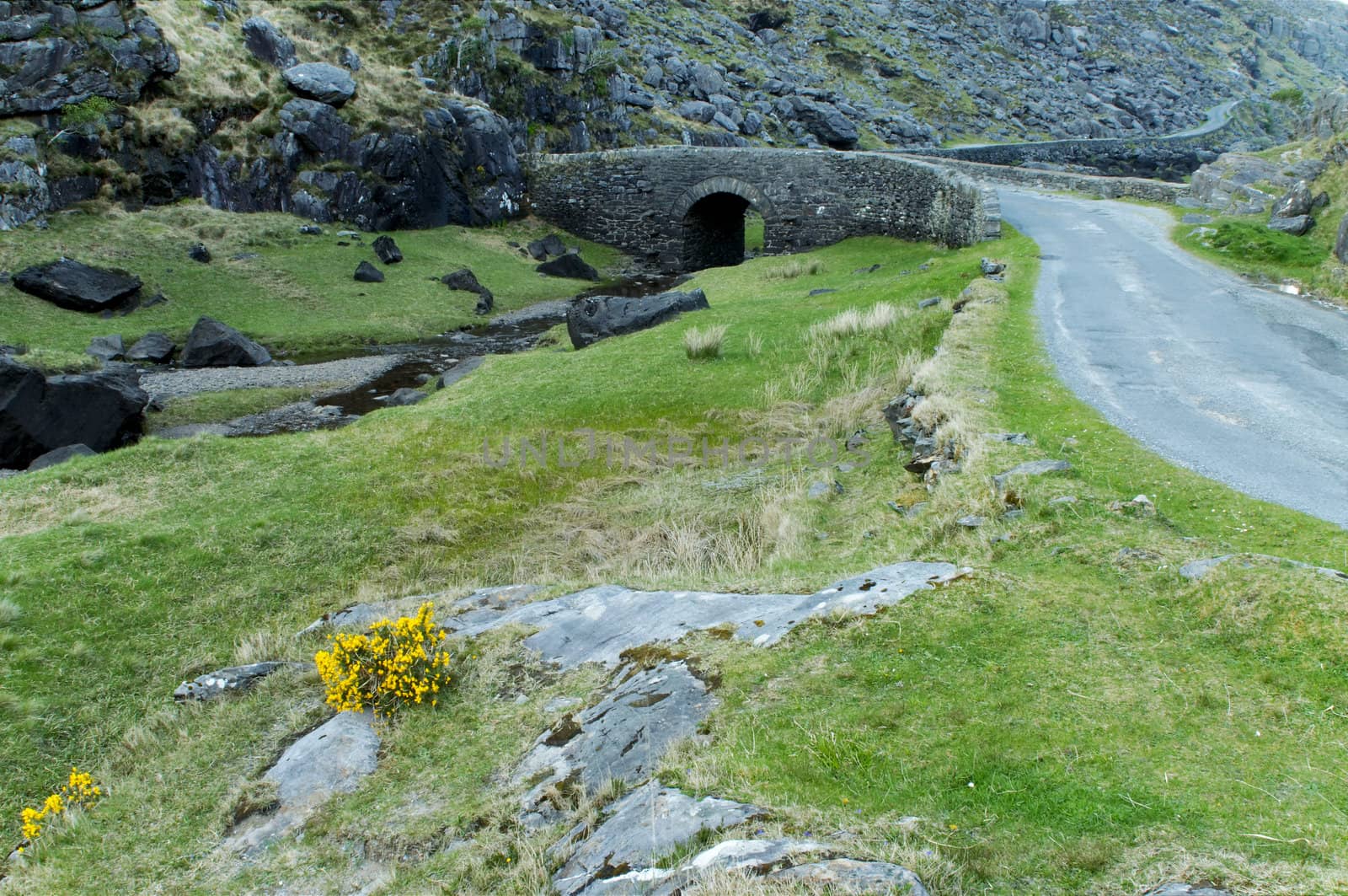 Road in the valley on the narrow part of Gap of Dunloe, Ireland
