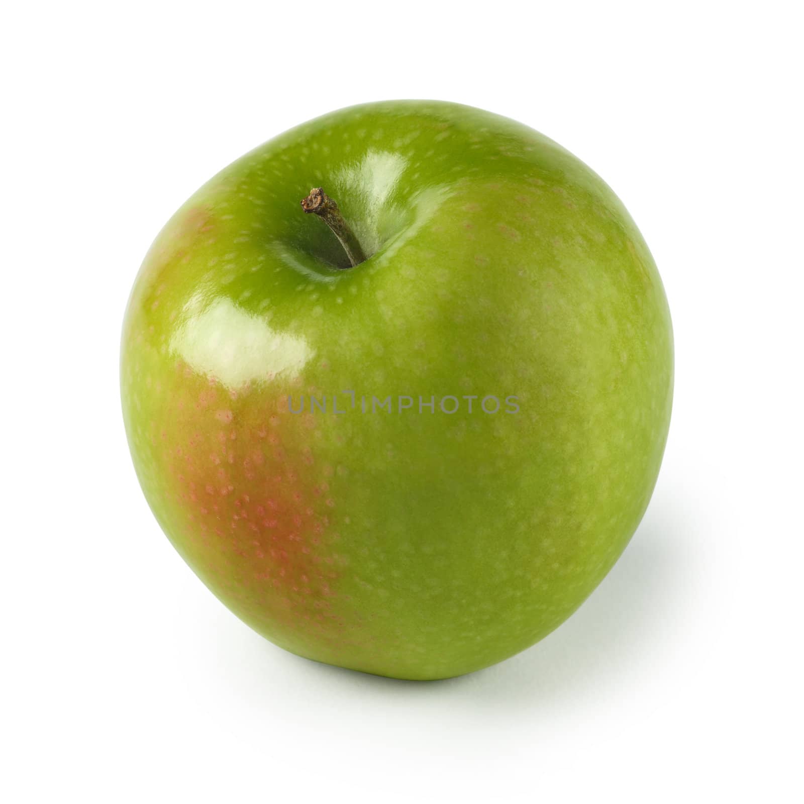 An isolated image of a green apple with slight red section.  Clipping path included.

