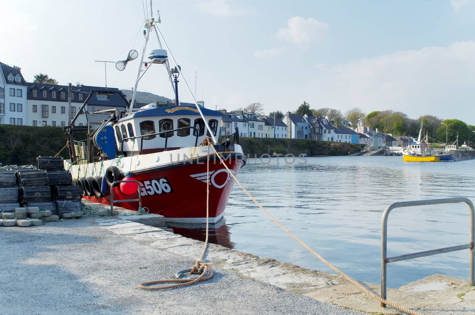 View of Rounsdtone harbour fishing boats