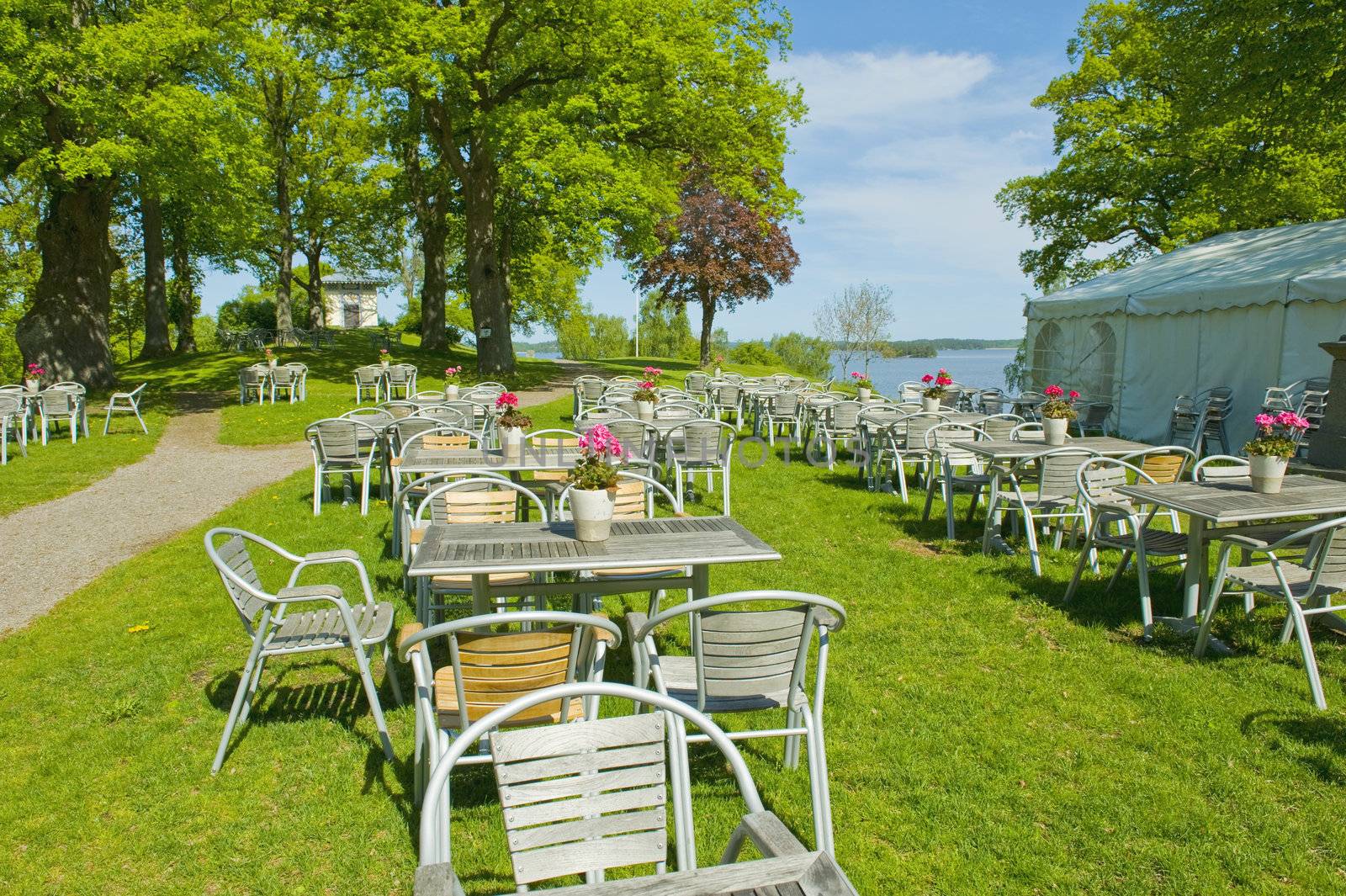 Traditional Swedish summer garden cafe, taken in Sweden on June 2011