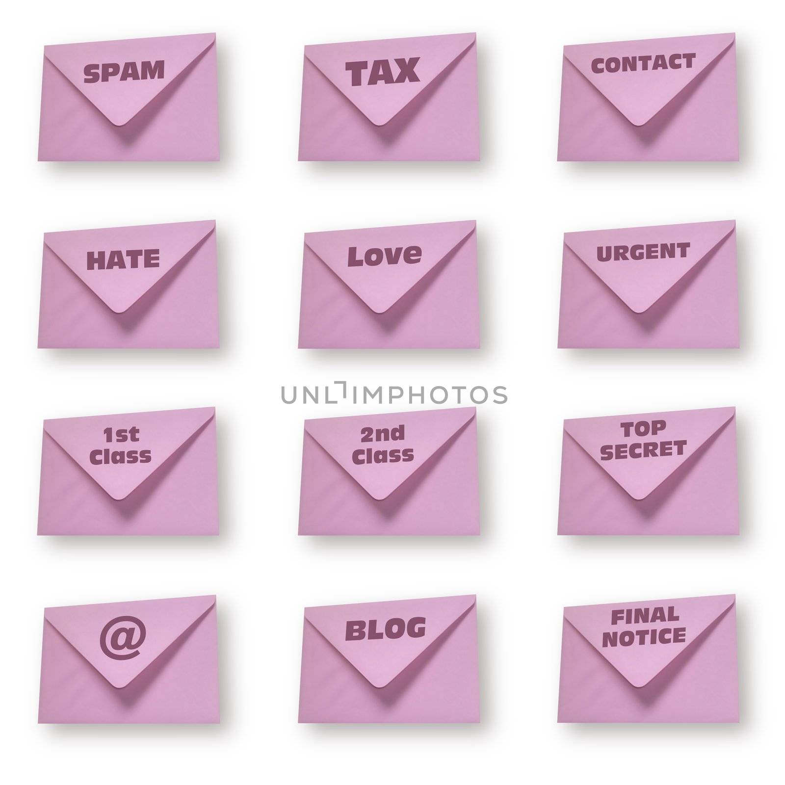 Envelopes with text isolated on a white background
