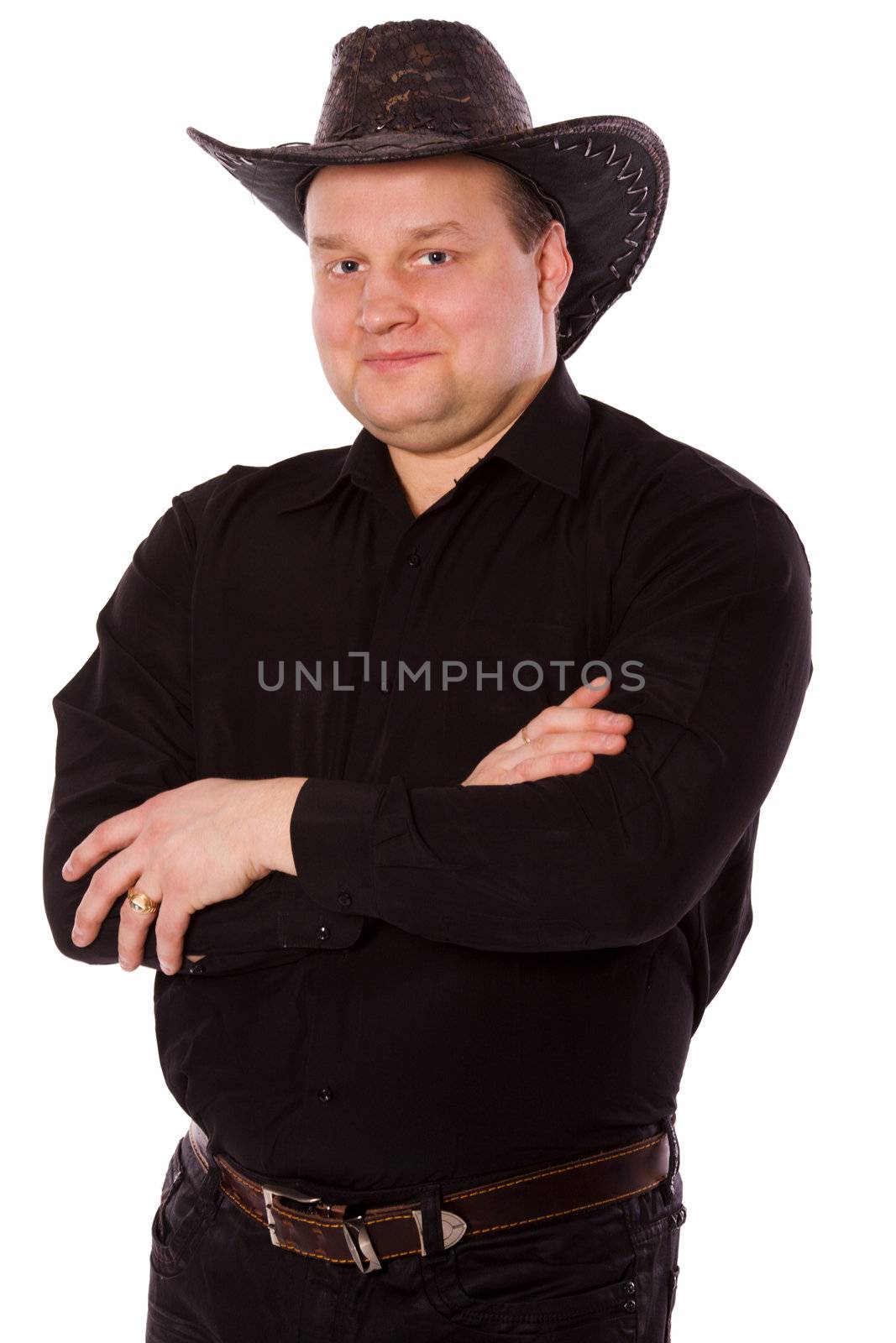 man wearing hat of cowboy isolated on white