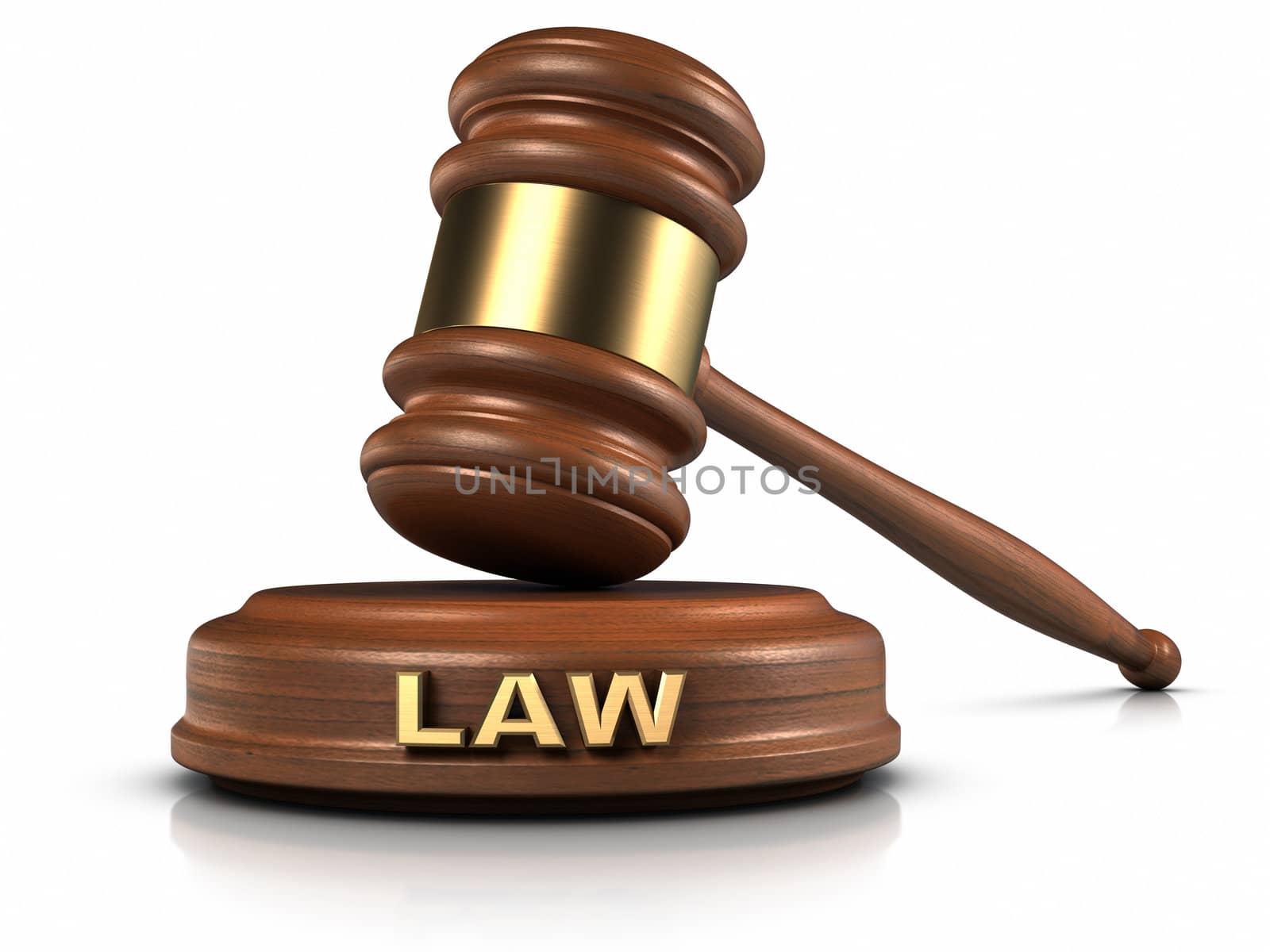 Gavel and "LAW" word writing on sound block.