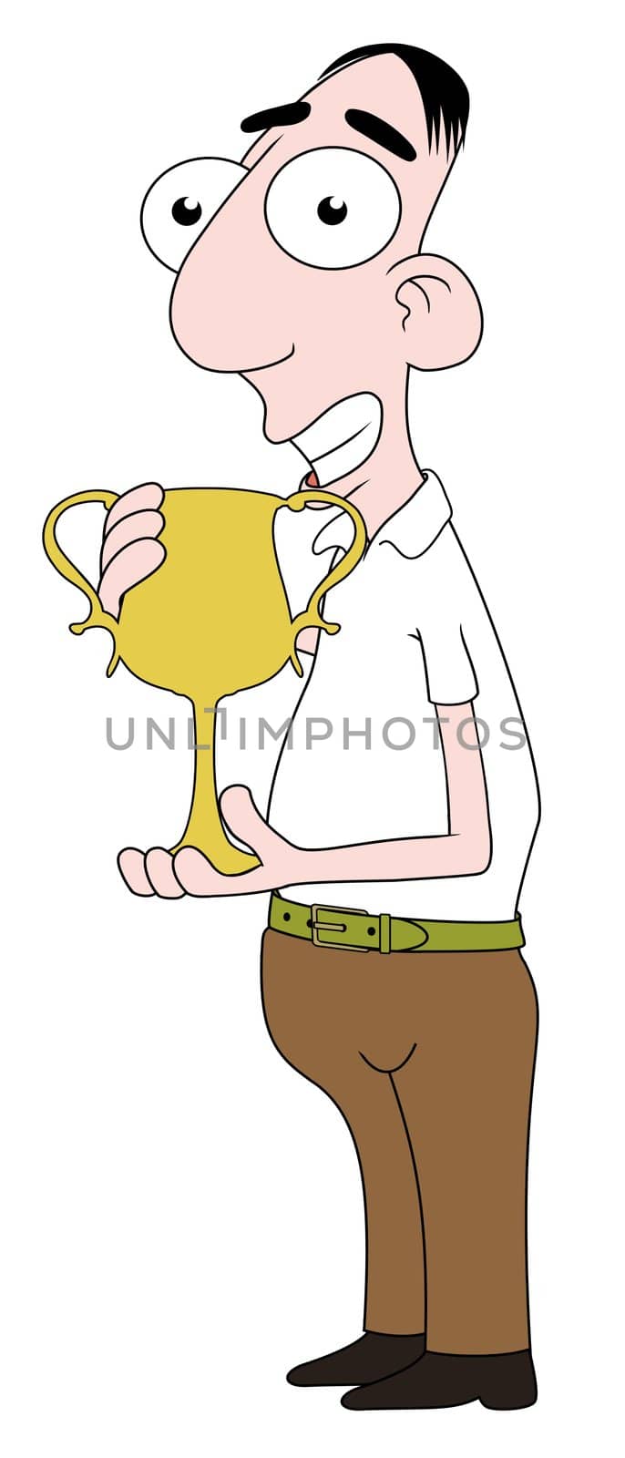 Isolated cartoon Man holding a trophy