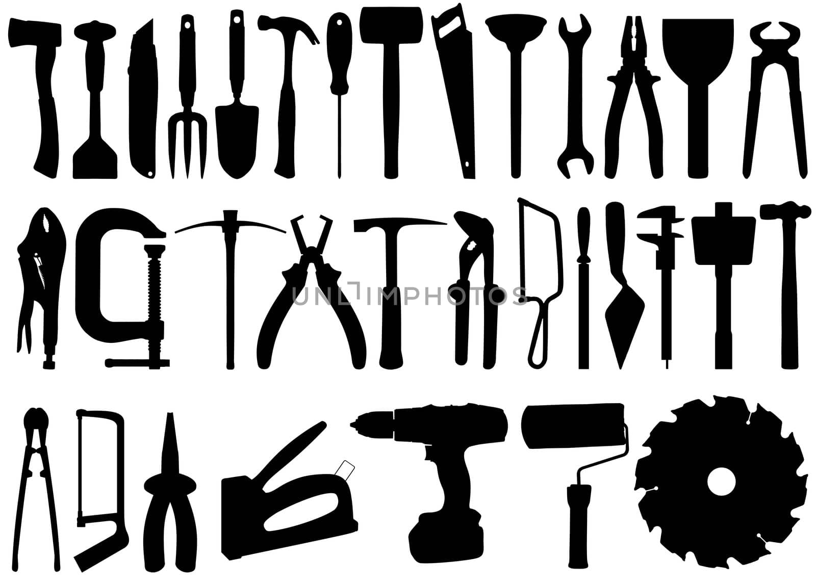 Illustrated silhouette collection of tools