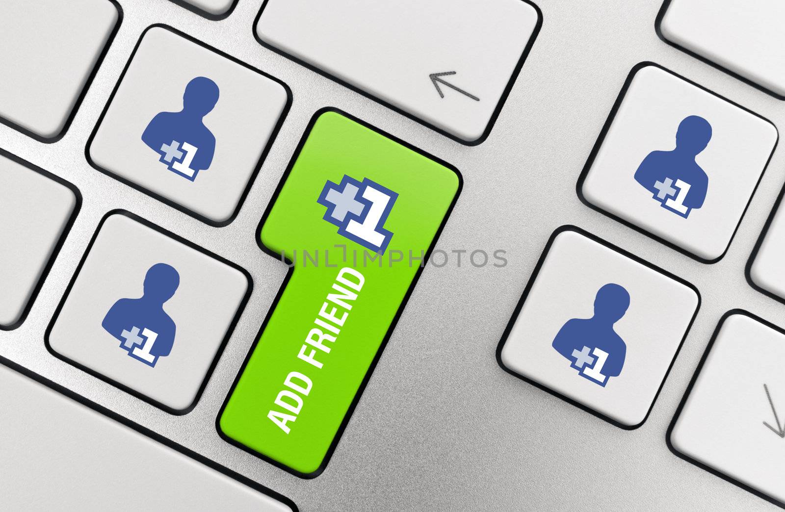 Social media concept on modern aluminium keyboard.
