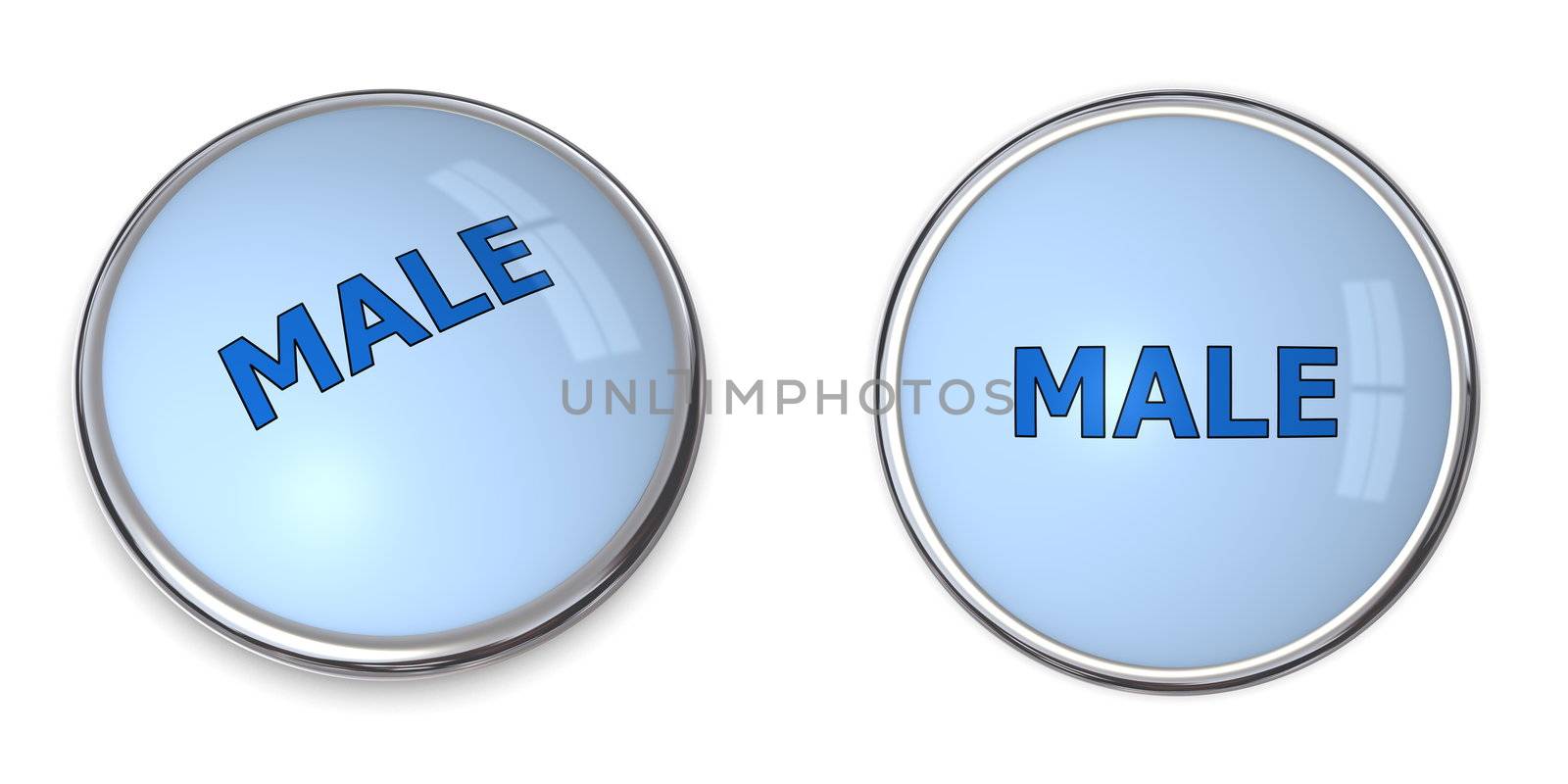 blue button with blue word male - chrome bordering