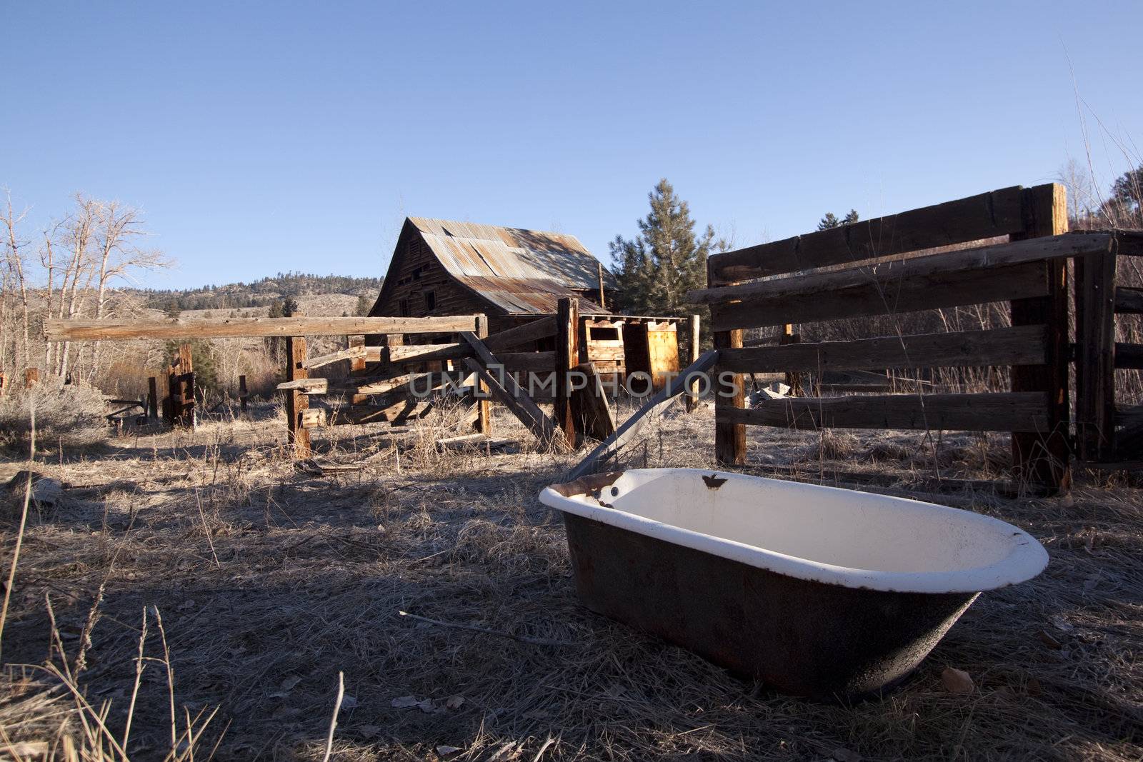 and old wash tub in the middle of a farm