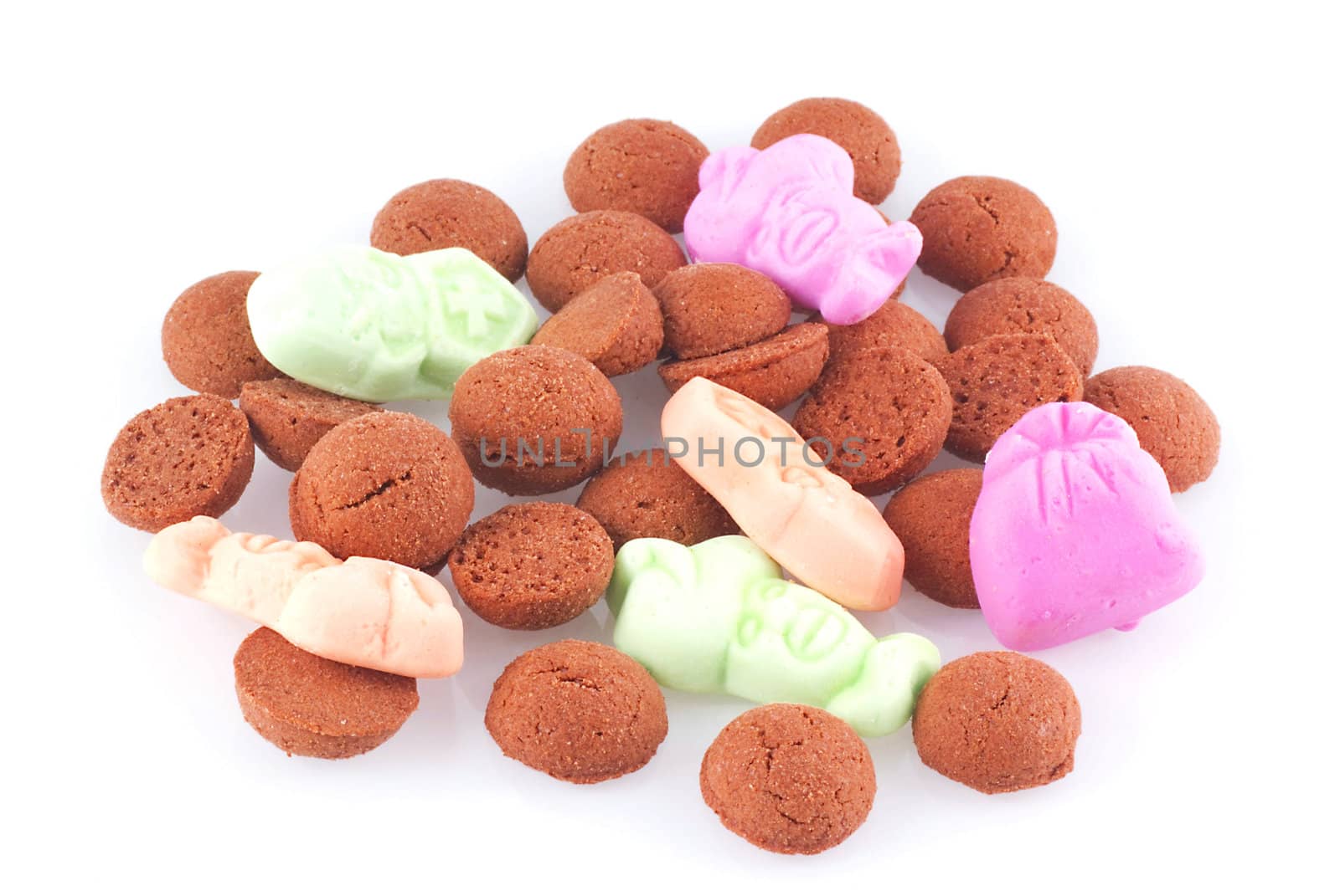 Close up of some candy eaten in Holland during a dutch holiday called sinterklaas; isolated on white.
