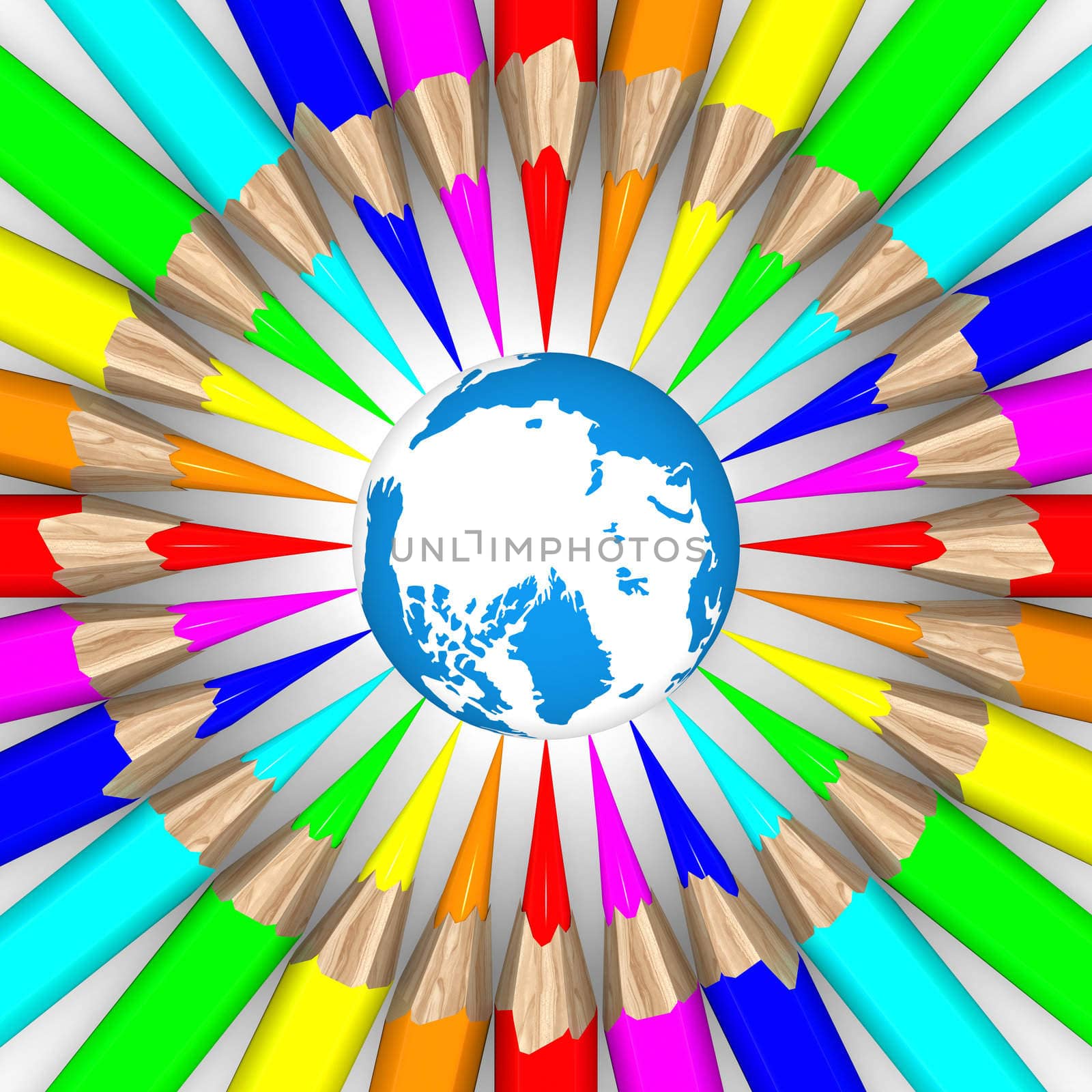 Set of pencils on white background. Isolated 3D image