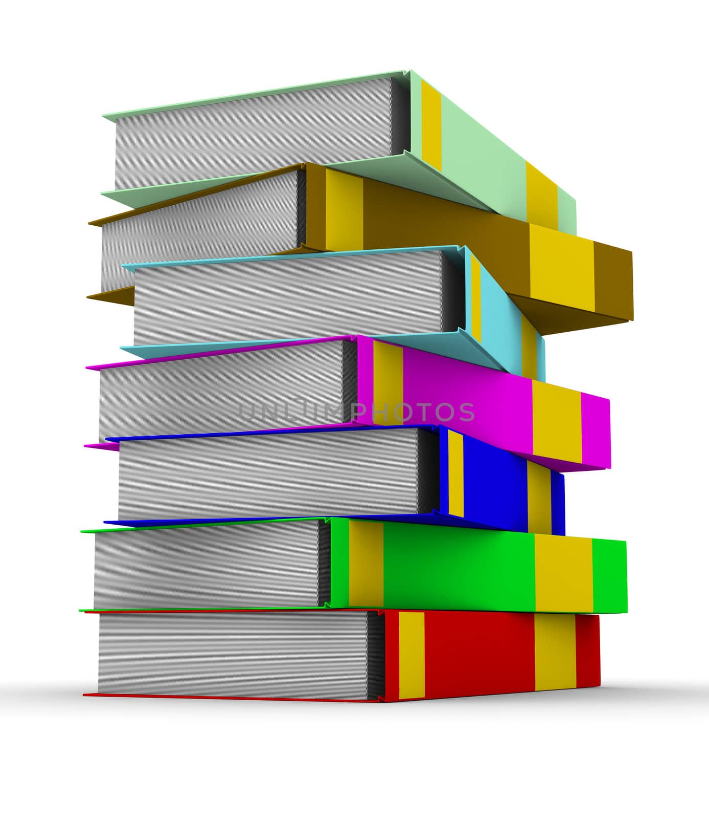 pile of books on white background. Isolated 3D image