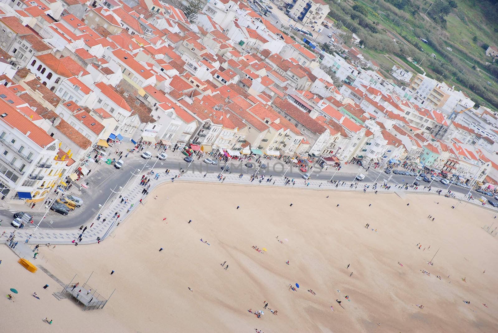 Beach panoramic view from the promontory in Nazare, Portugal