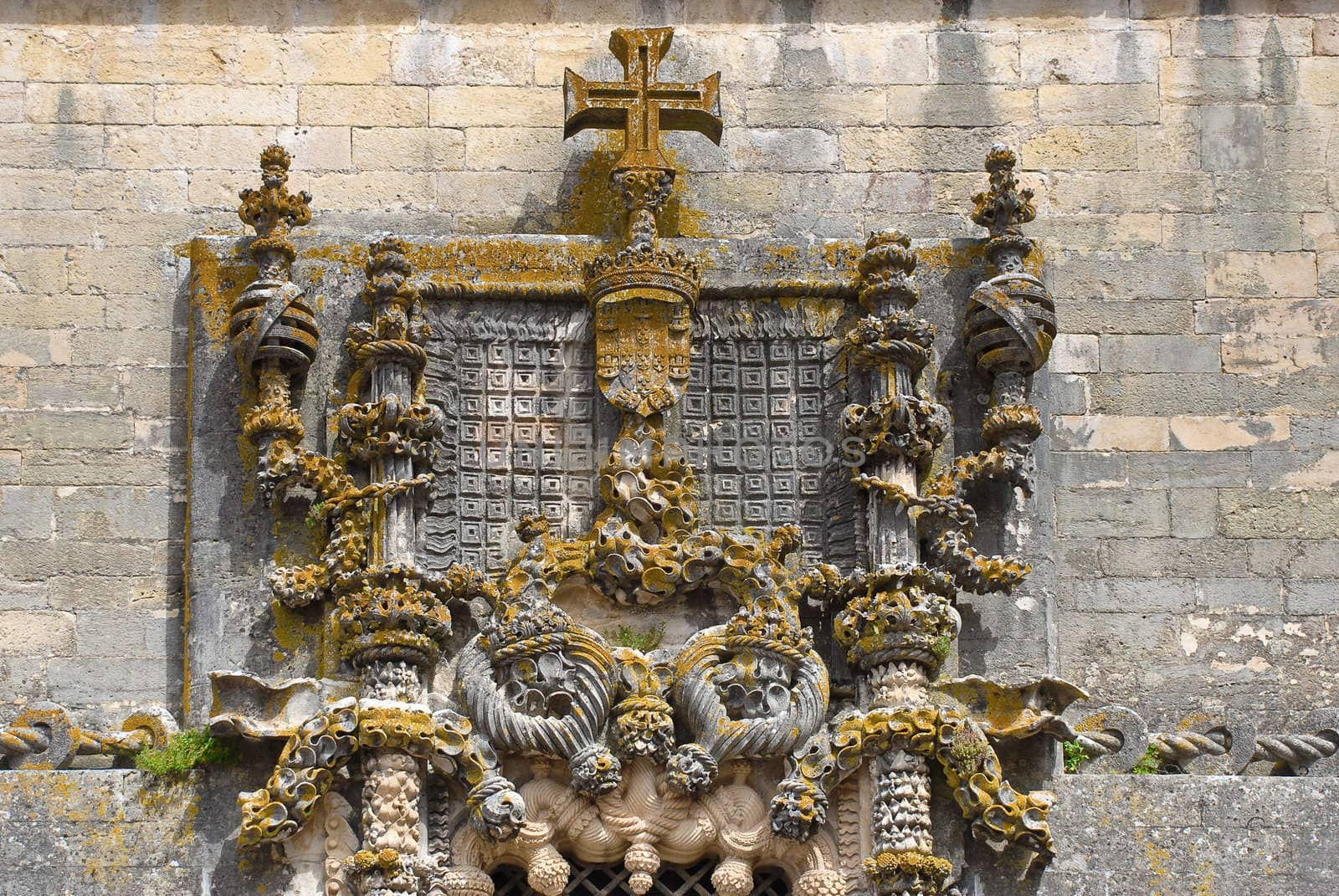 Details of the most famous window in manuelino-style, Christ Convent cloister, Tomar, Portugal.