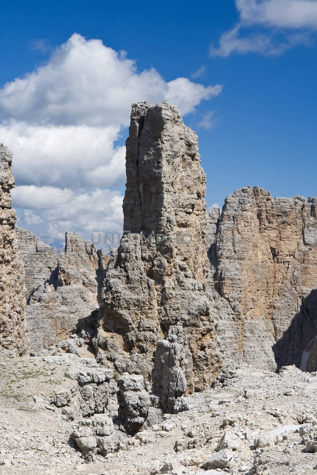 rock spike in Sella mountain, italian dolomites. Photo taken with polarizer filter