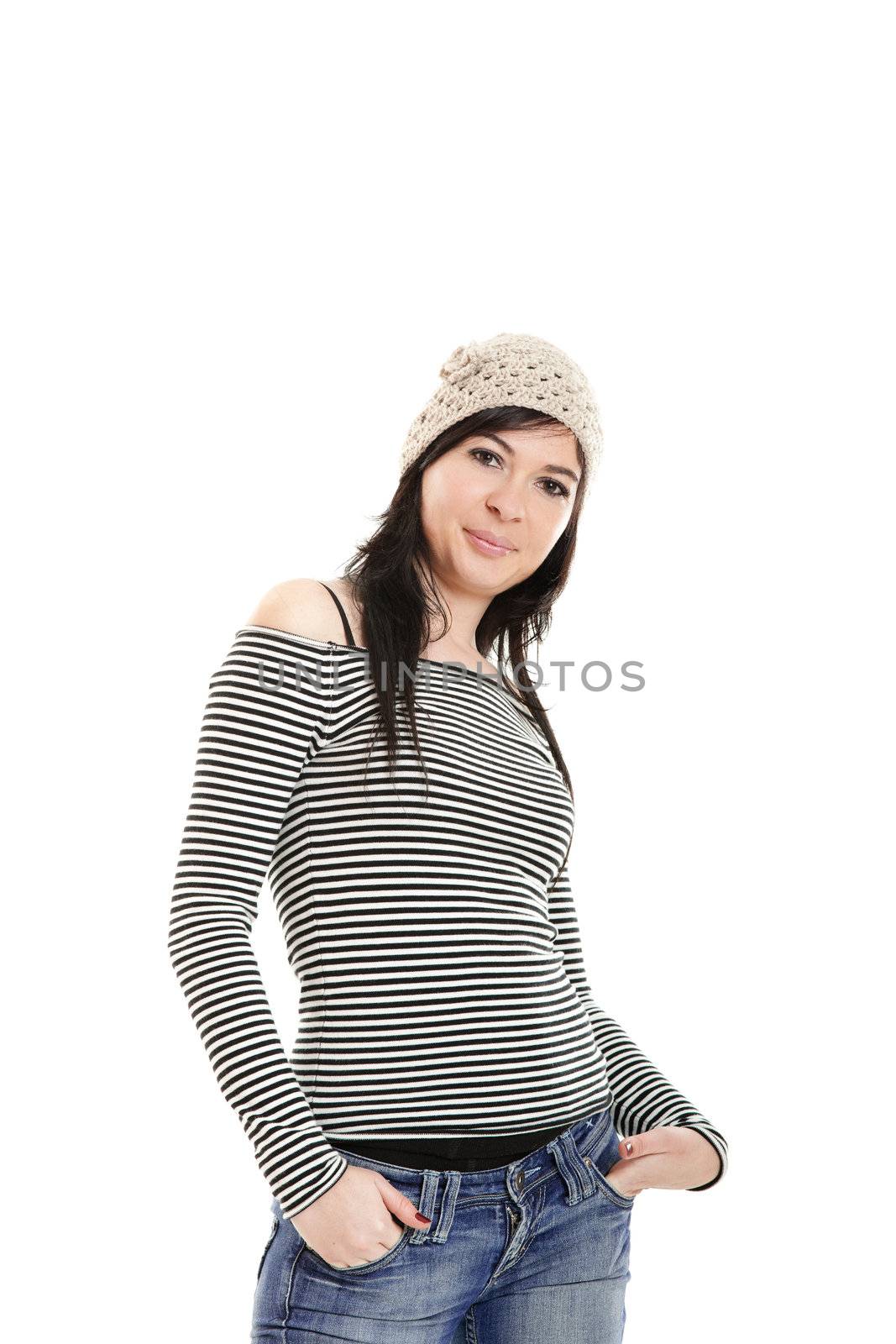 Portrait of an attractive young woman isolated on white background..