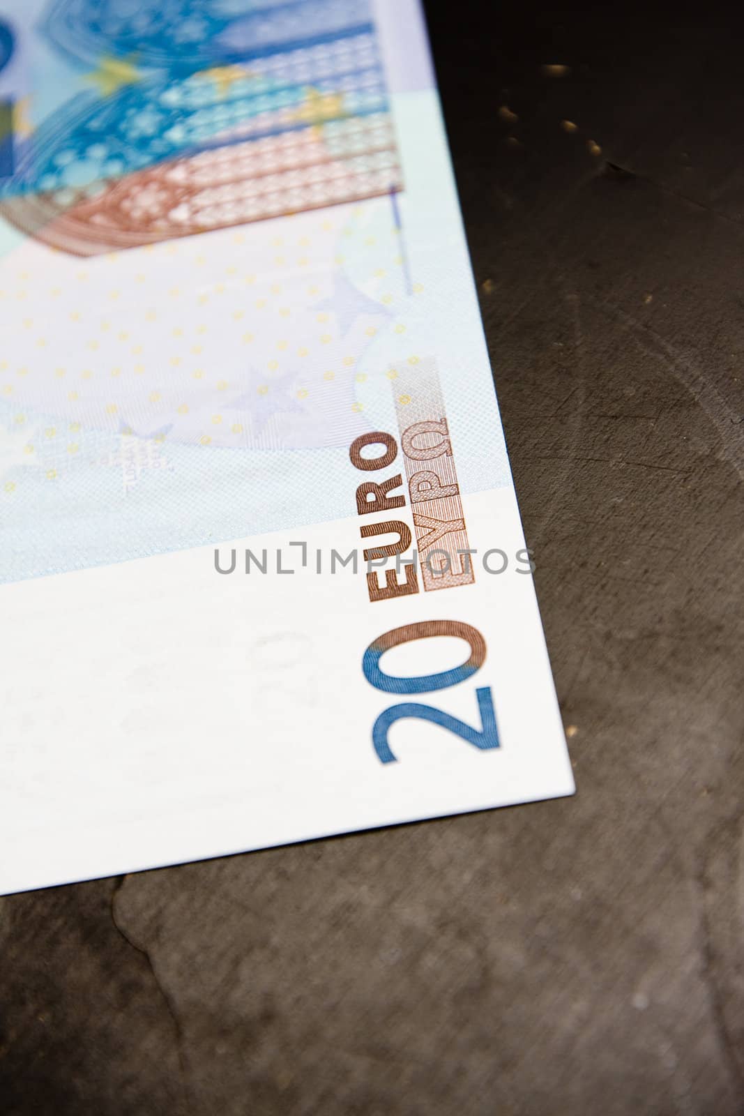 Closeup of a twenty 20 euro bill or money