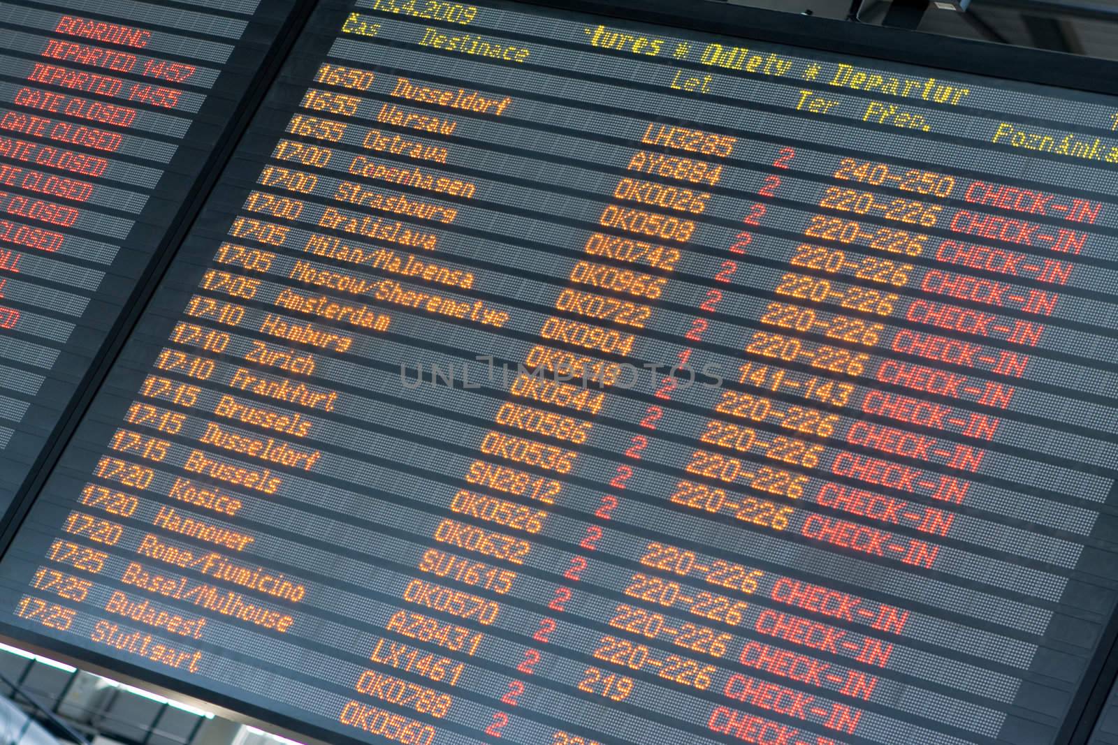 Electronic display of departure or arrival timetable inside of an airport
