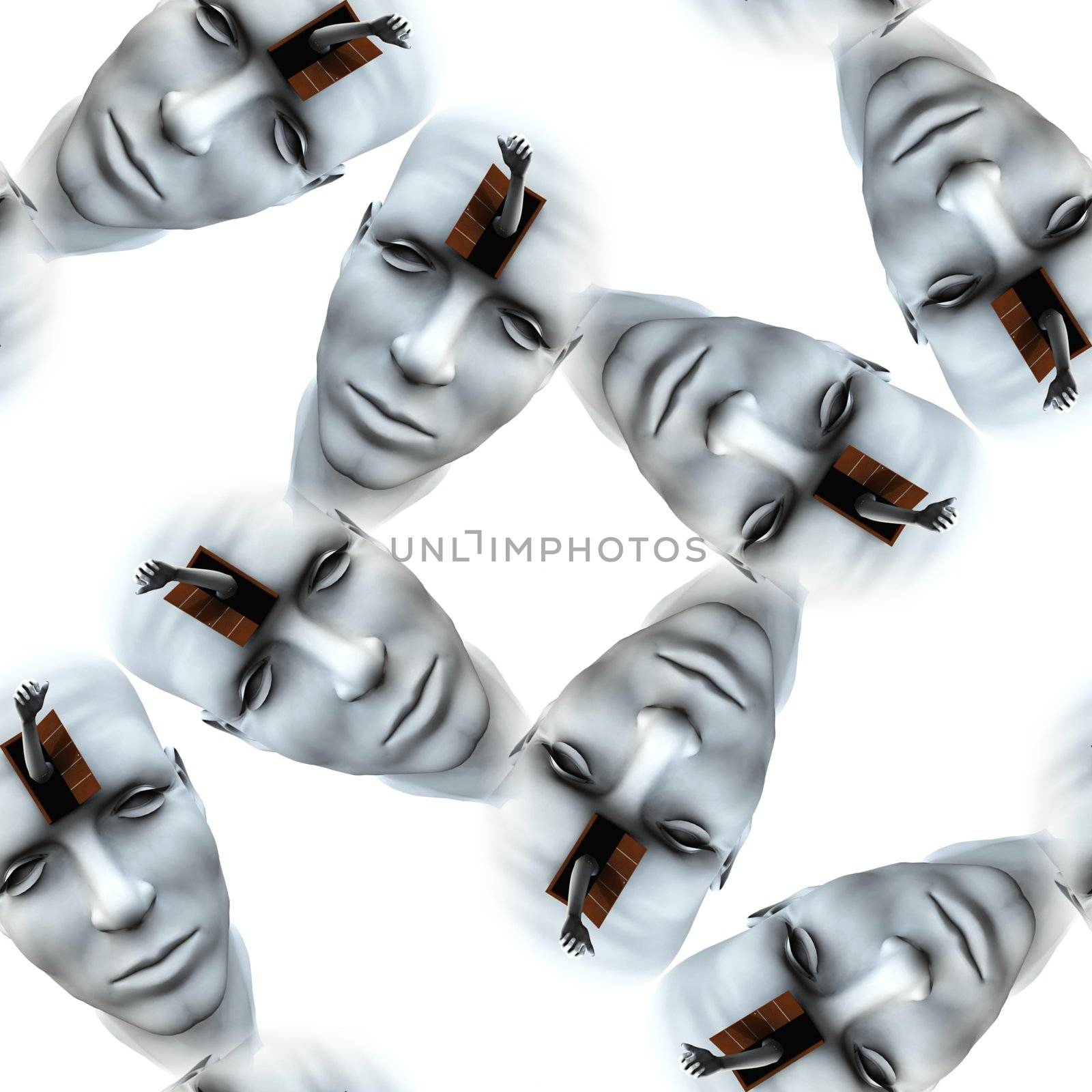 Concept image of a seamless tile pattern of a head with an open mind.