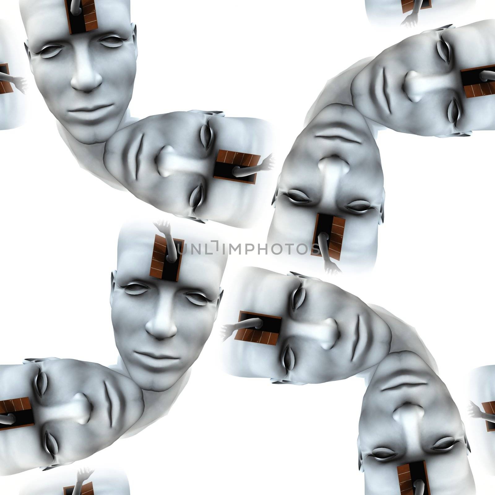 Concept image of a seamless tile pattern of a head with an open mind.