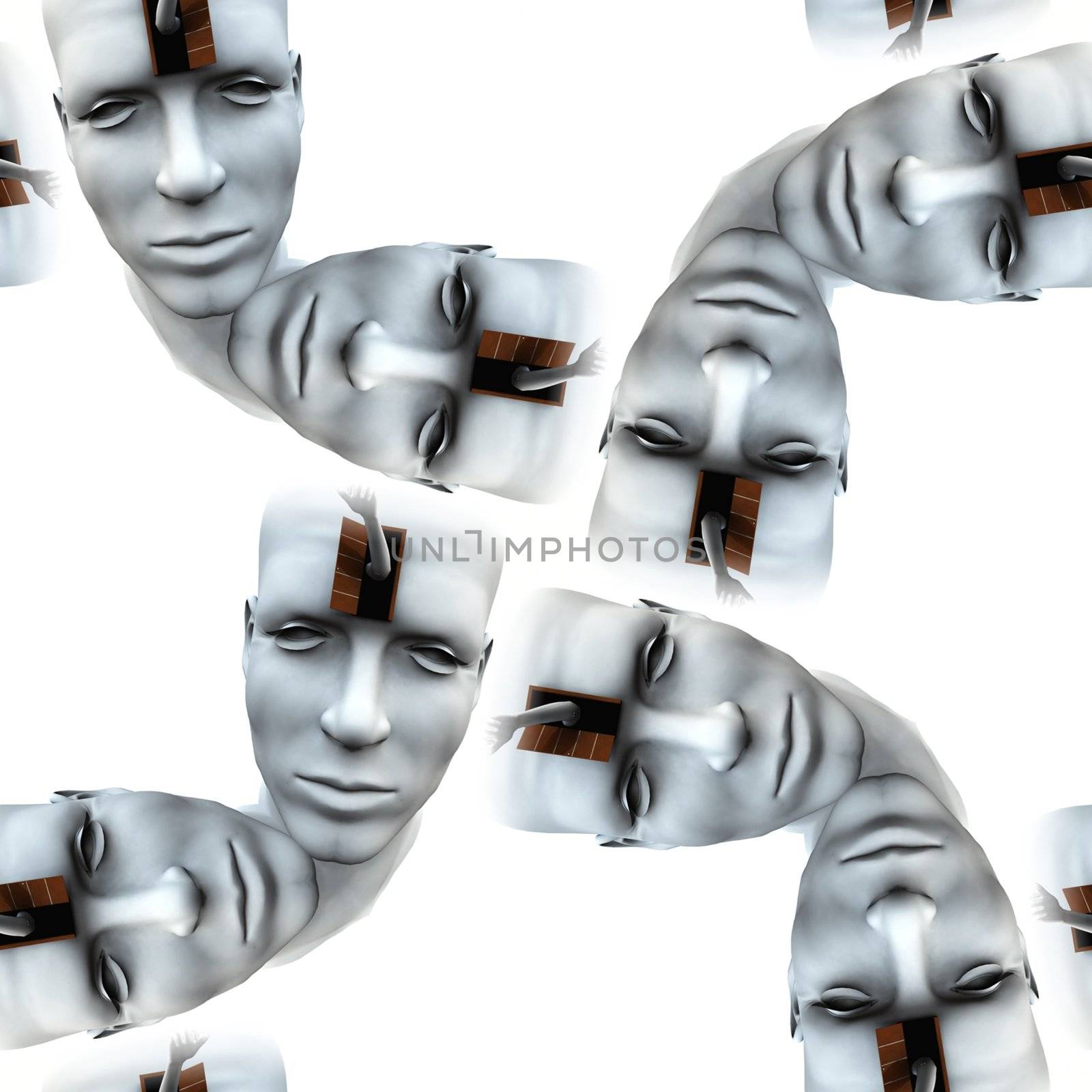 Concept image of a seamless tile pattern of a head with an open mind.