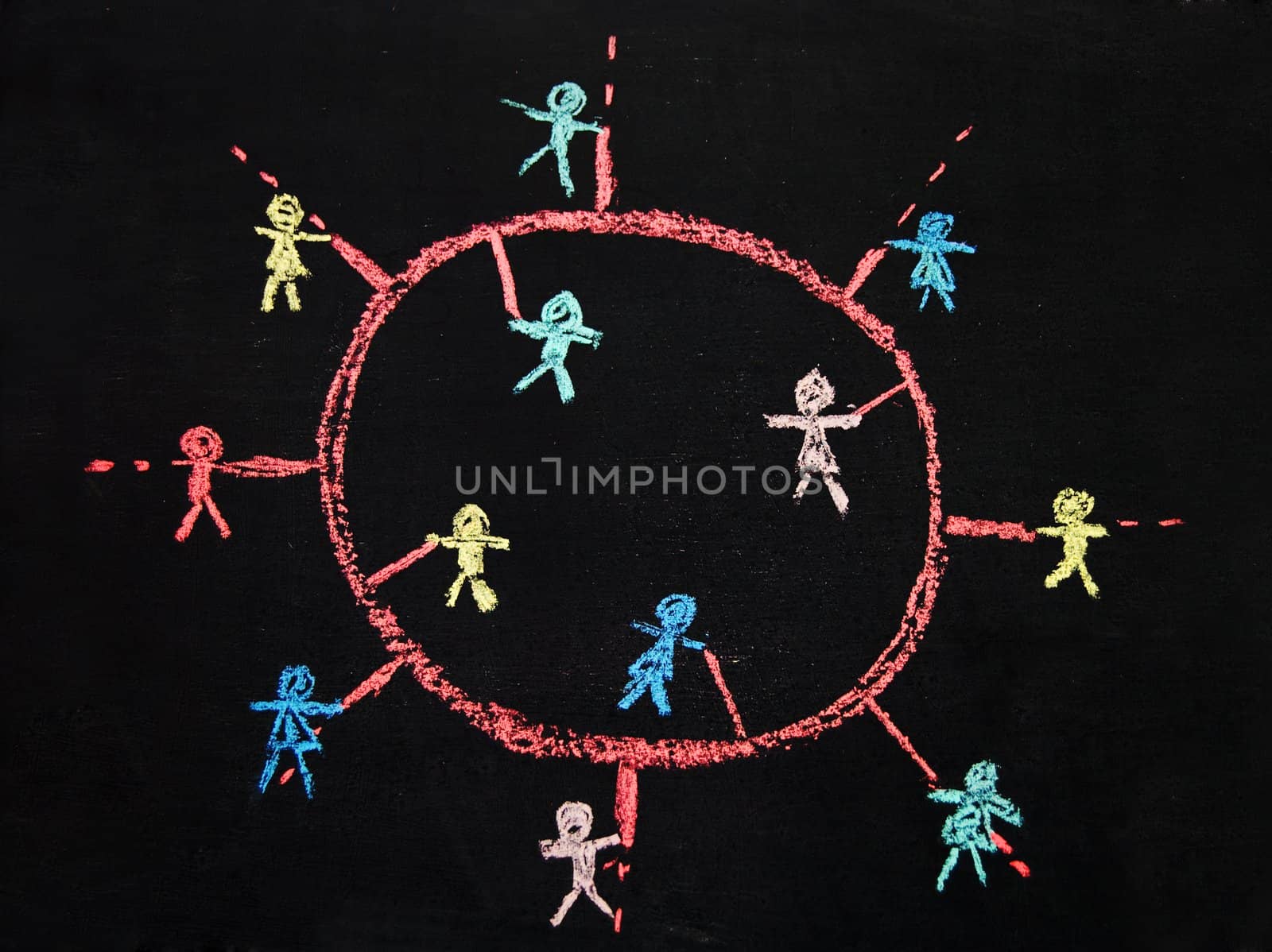 Social Network connecting people sketch on a blackboard