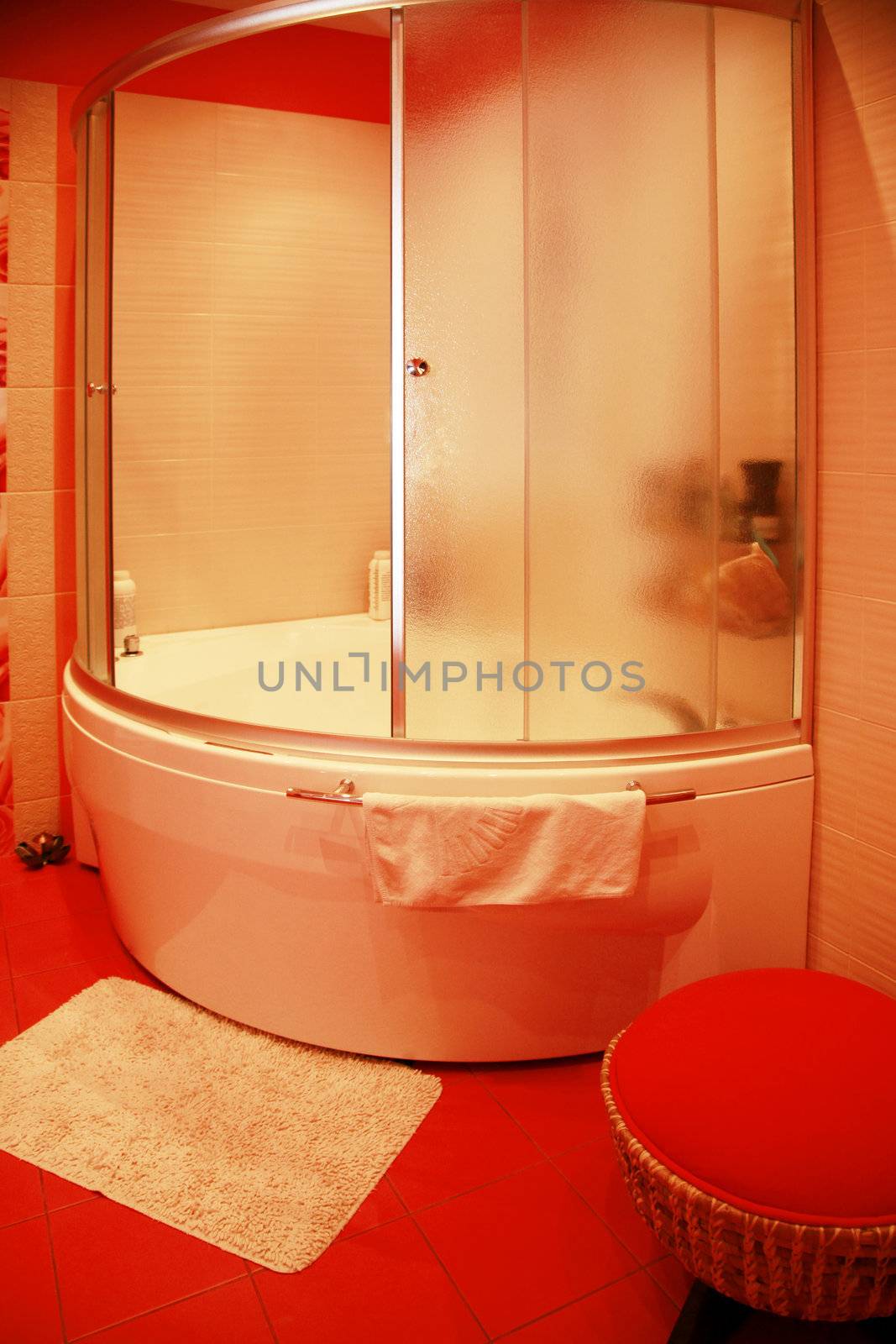 Modern design interior of red bathroom