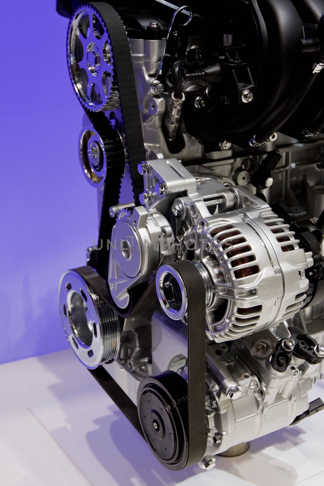 Closeup showing details of a car modern internal combustion engine