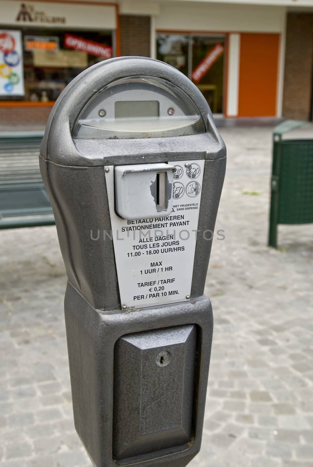 Parking meter in a dutch street.