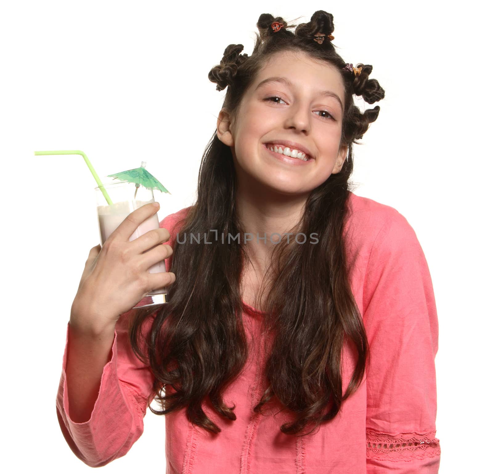 The girl holds a cocktail in hands 